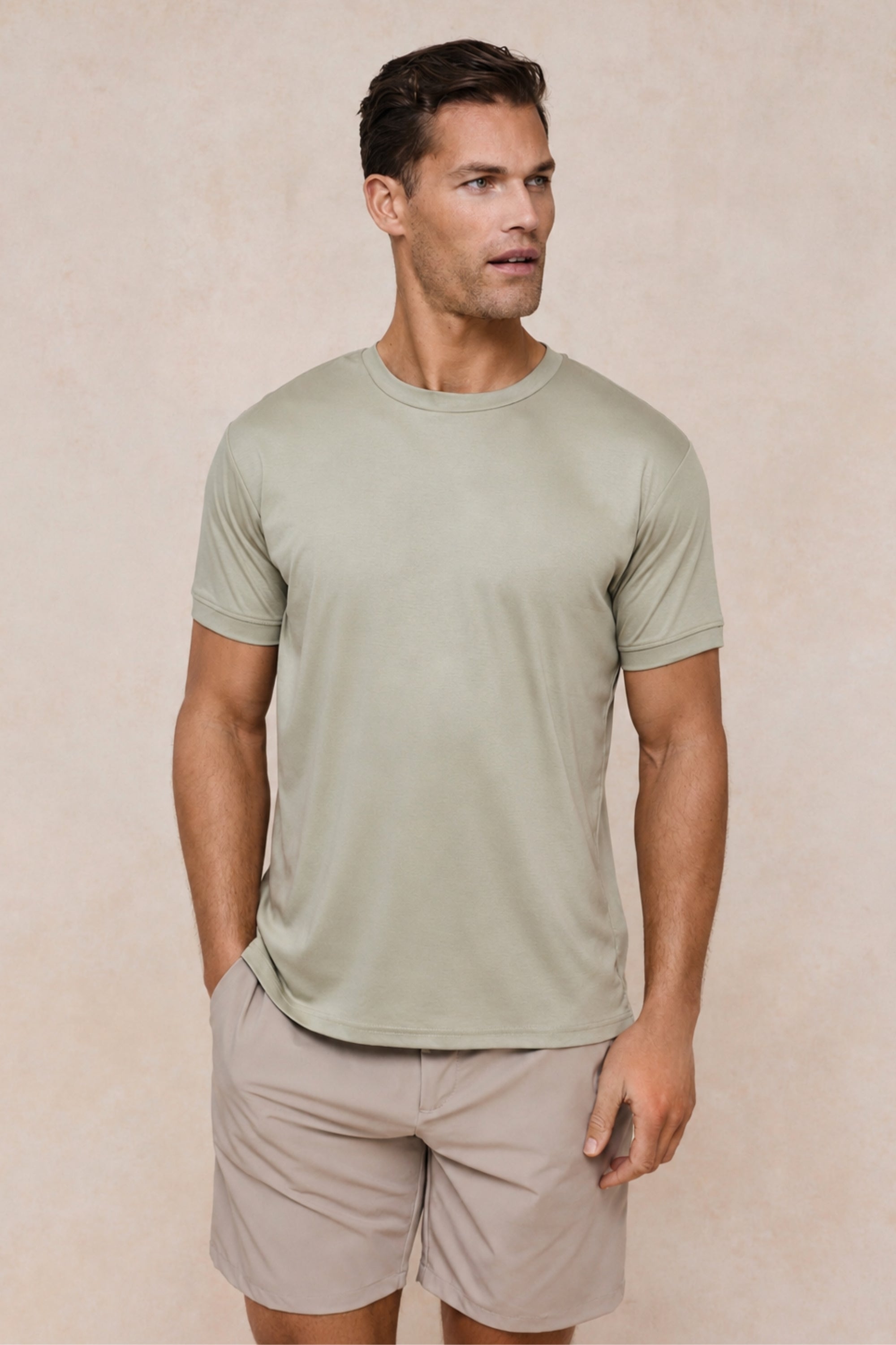 Luxe gemerceriseerd T-shirt - Licht saliegroen