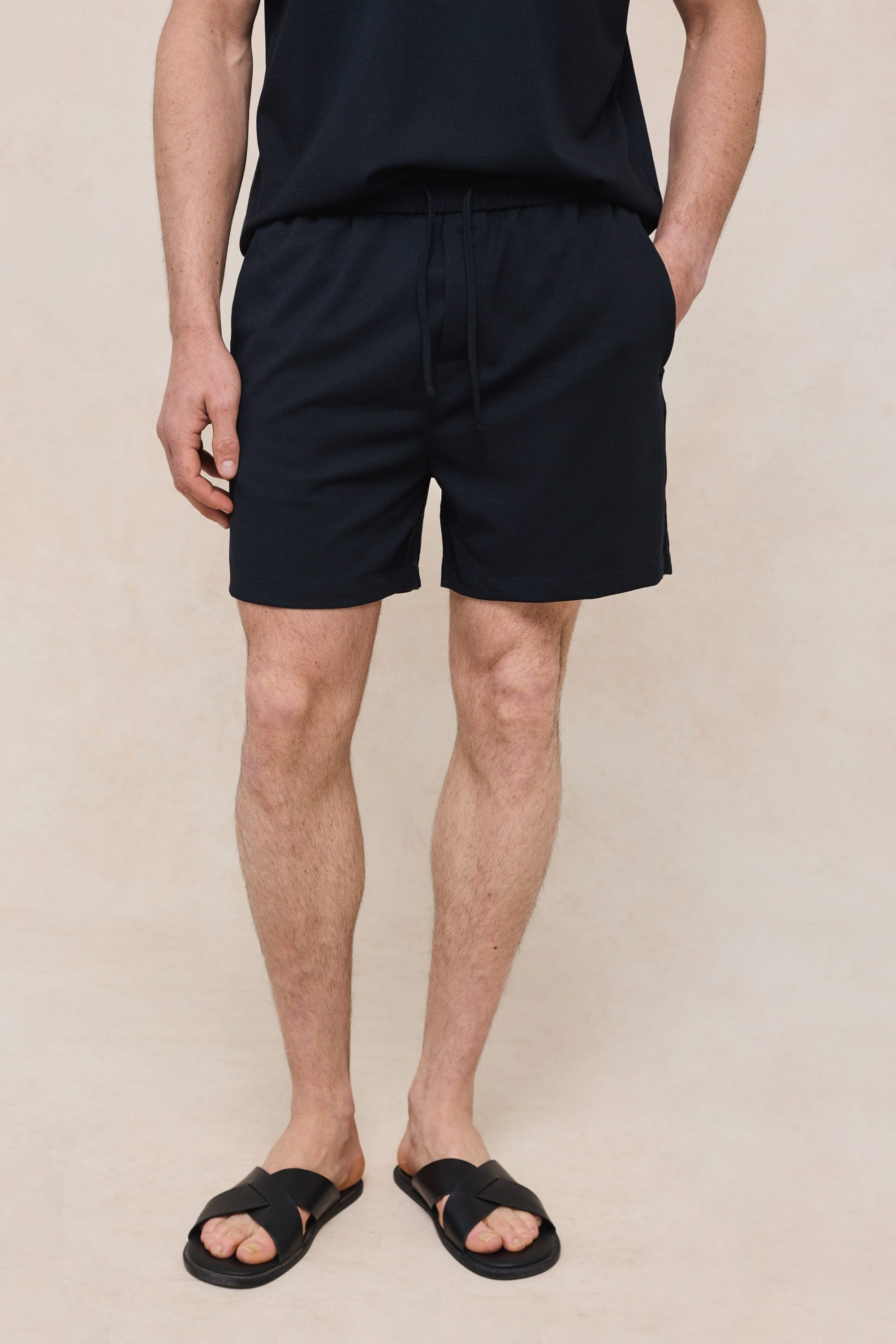 Tomas korte broek met elastische tailleband - marineblauw