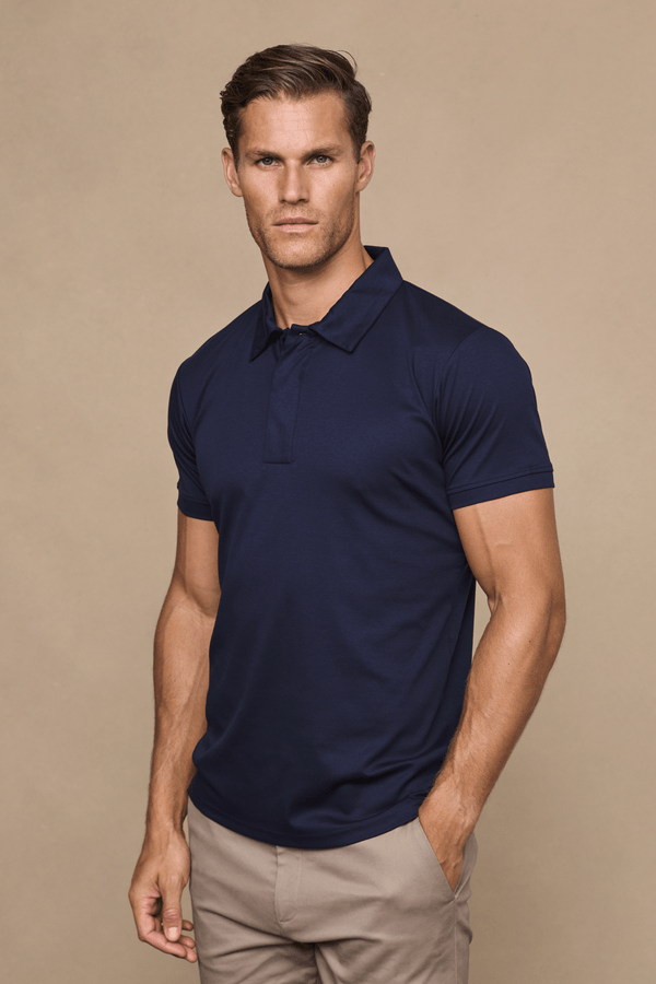Santi gemerceriseerd poloshirt - marineblauw