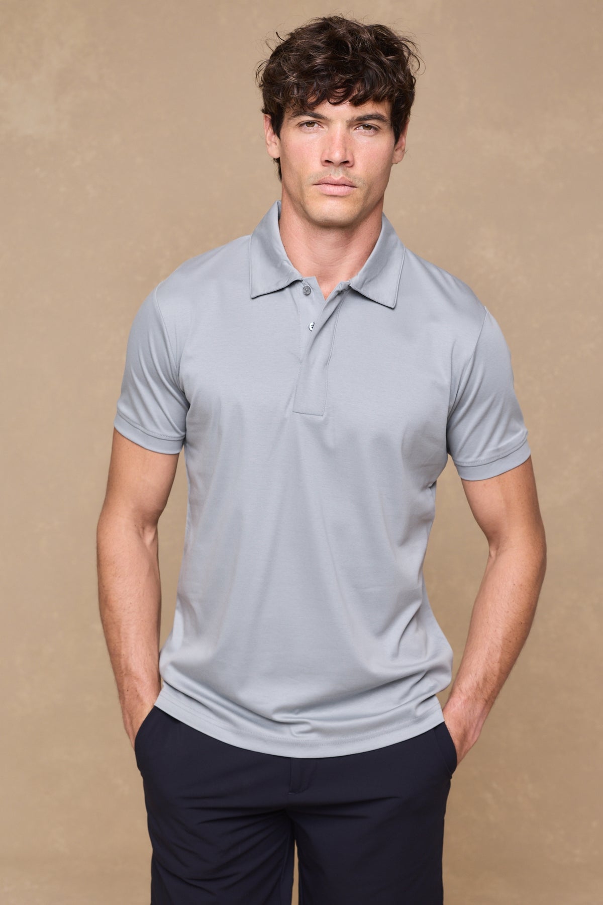 Santi Mercerised Polo Shirt - Light Pewter Blue