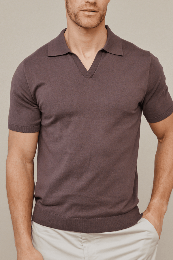 Privia gebreide polo met open hals - Mocha