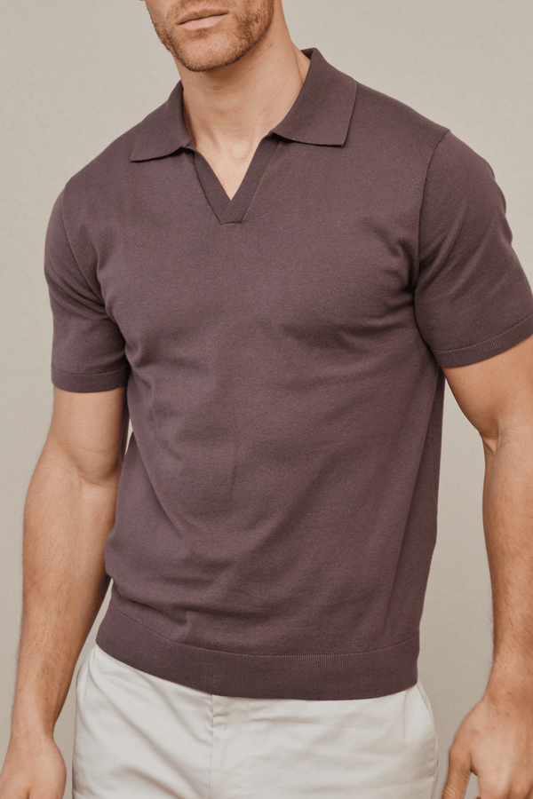 Privia gebreide polo met open hals - Mocha