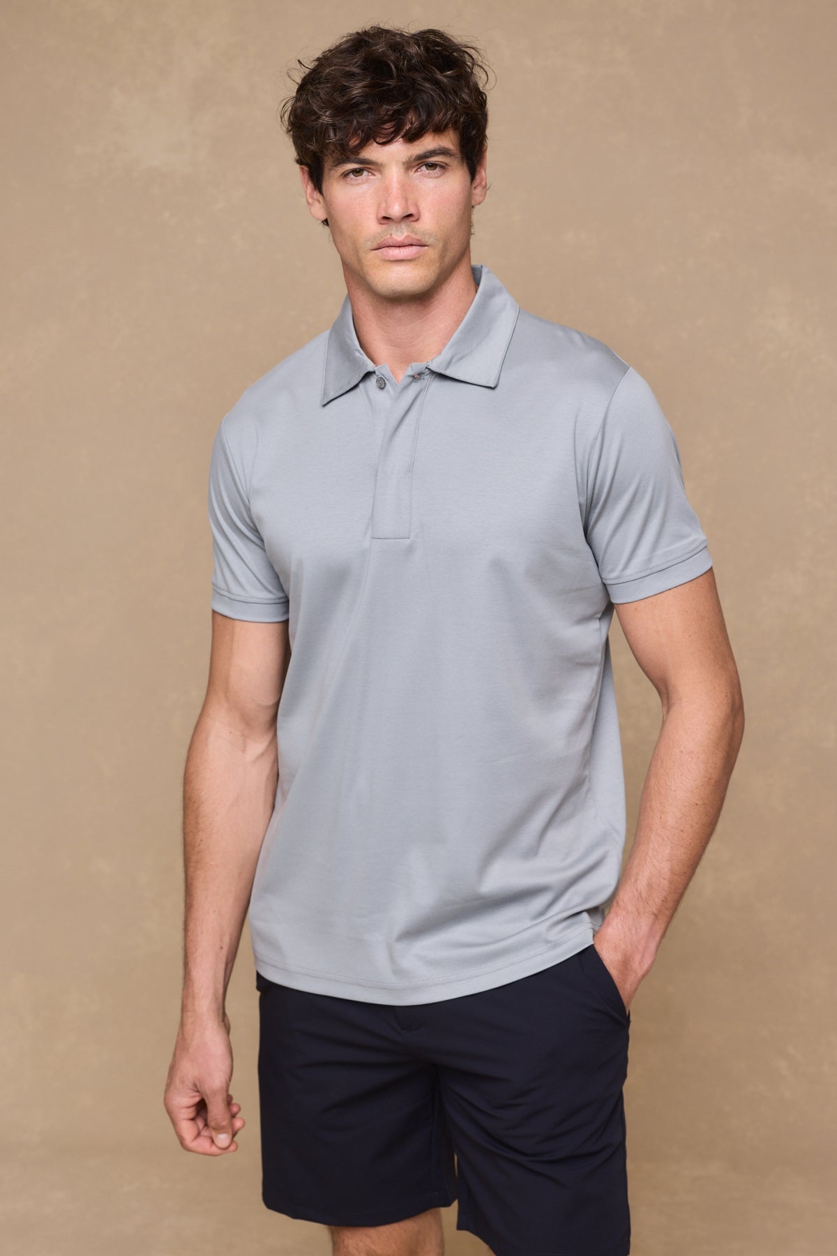 Santi Mercerised Polo Shirt - Light Pewter Blue