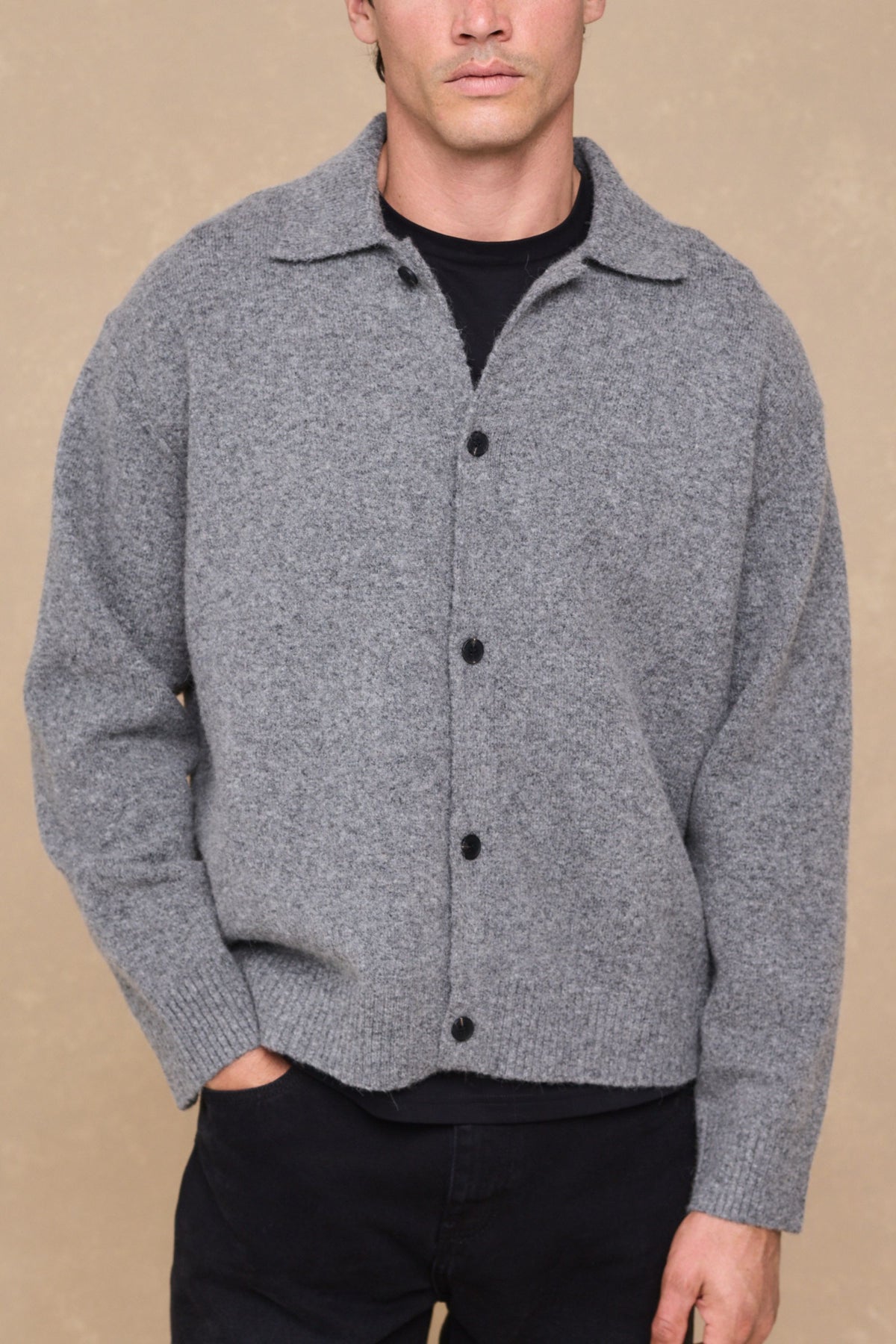 Niles Boiled Button Through Cardigan - Grey Marl