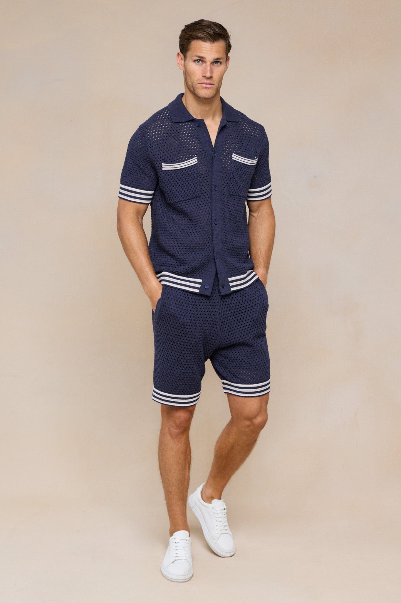 Cipressi gehaakt gebreid shirt - Marineblauw