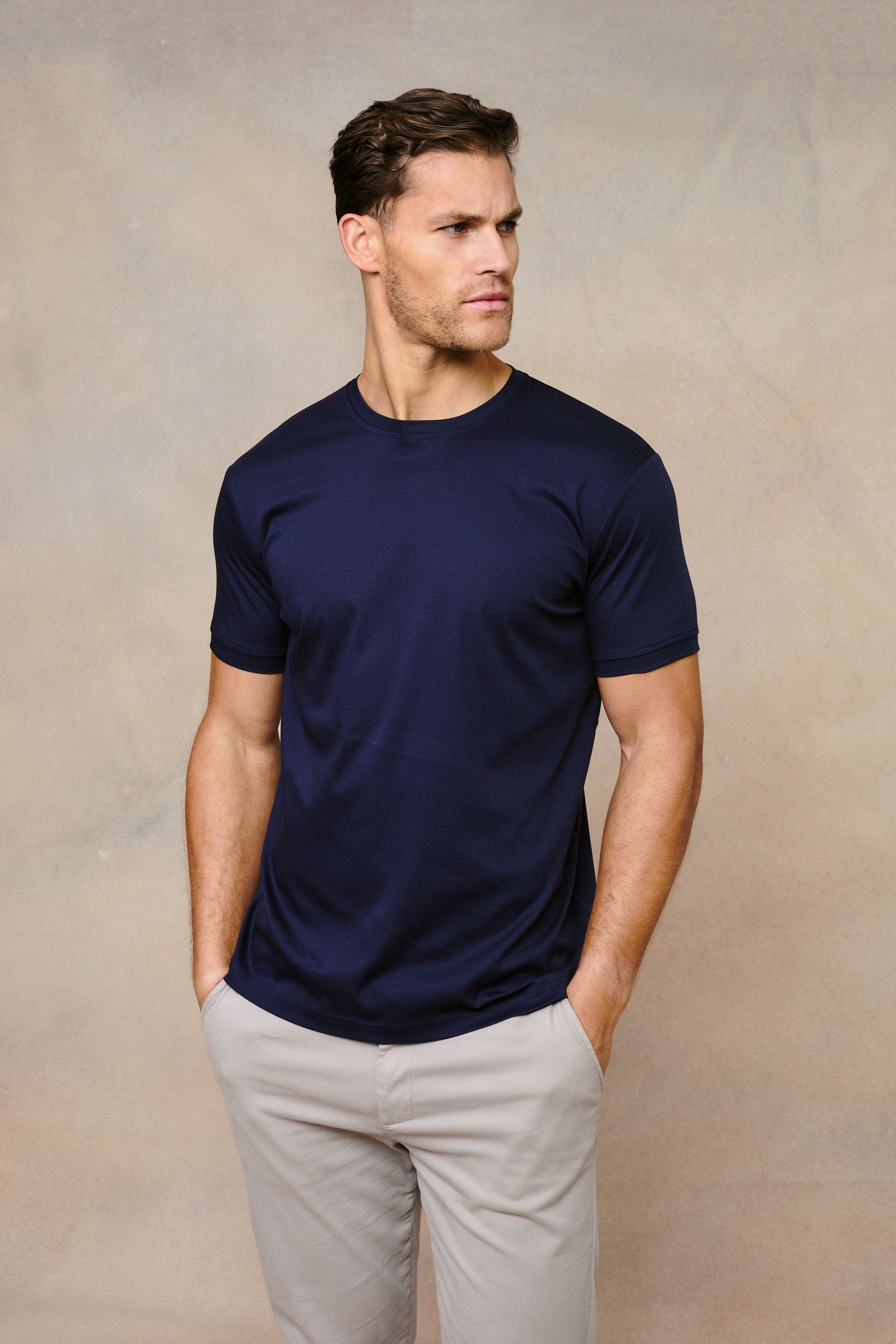 Luxe gemerceriseerd T-shirt - Marineblauw