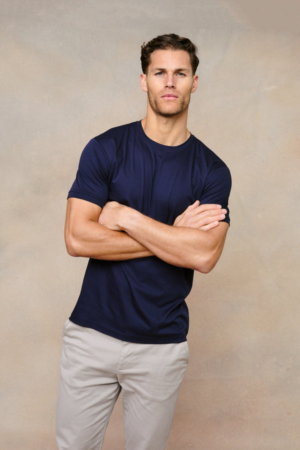 Luxe gemerceriseerd T-shirt - Marineblauw