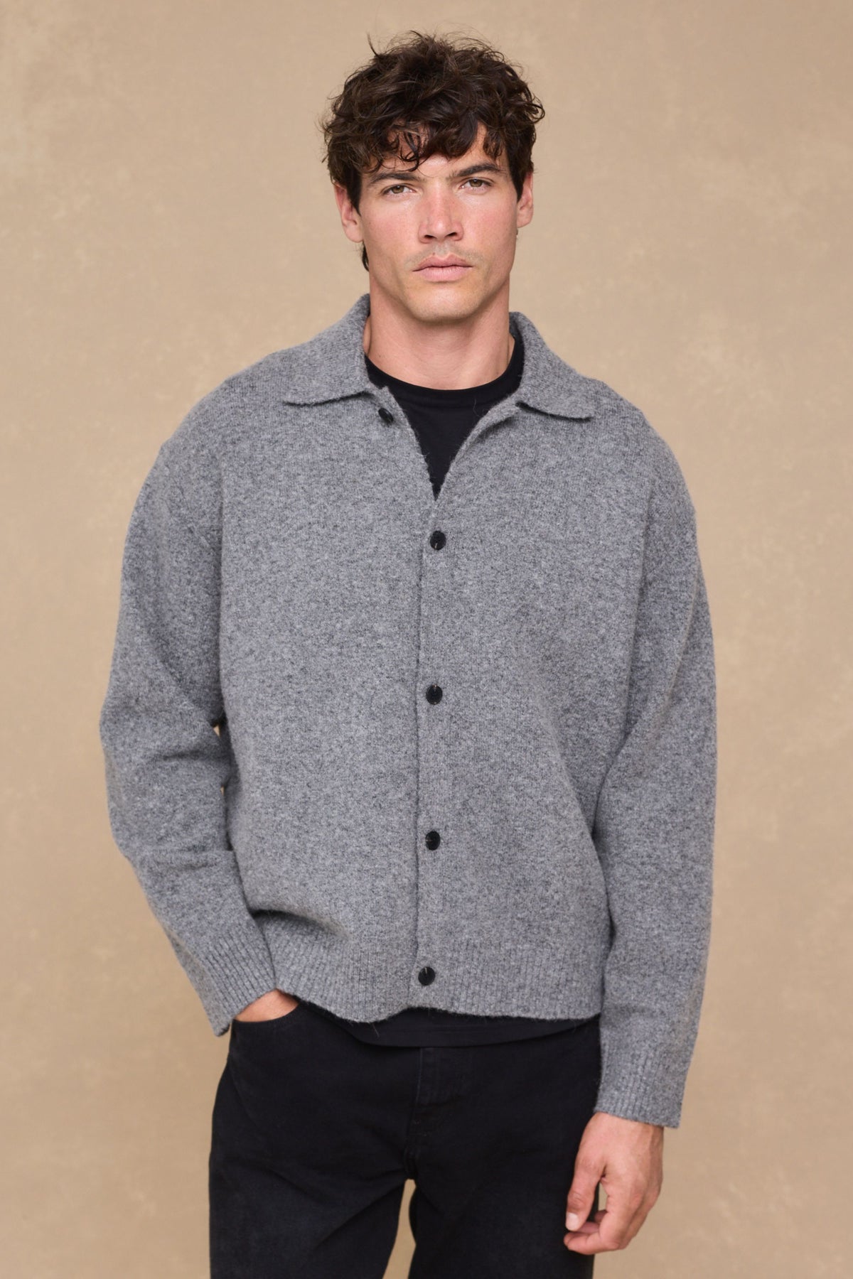 Niles Boiled Button Through Cardigan - Grey Marl