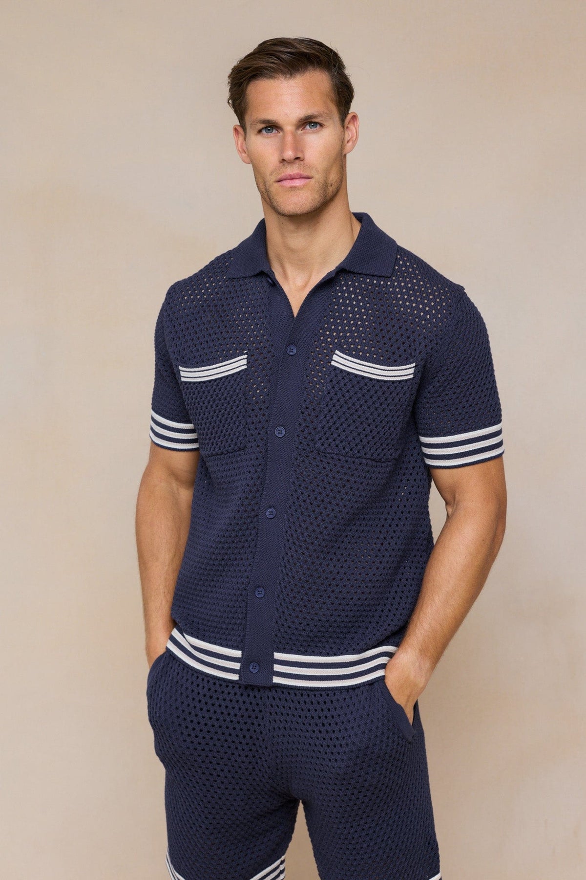 Cipressi gehaakt gebreid shirt - Marineblauw