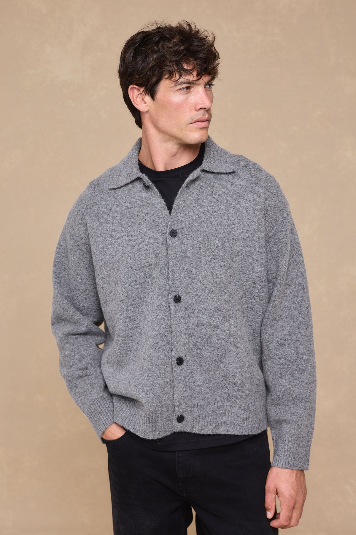 Niles Boiled Button Through Cardigan - Grey Marl