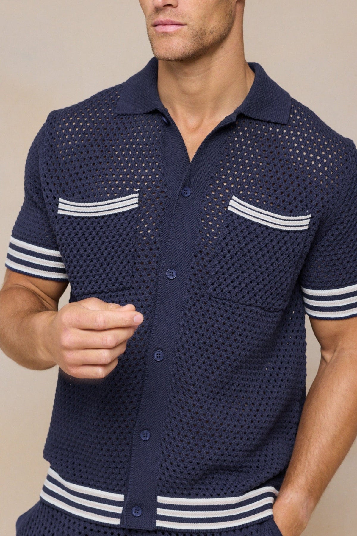 Cipressi gehaakt gebreid shirt - Marineblauw