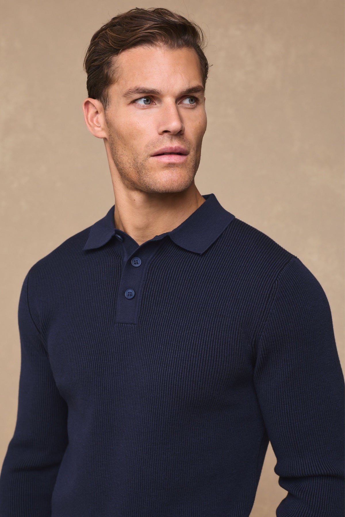 Angus geribbelde polo - marineblauw