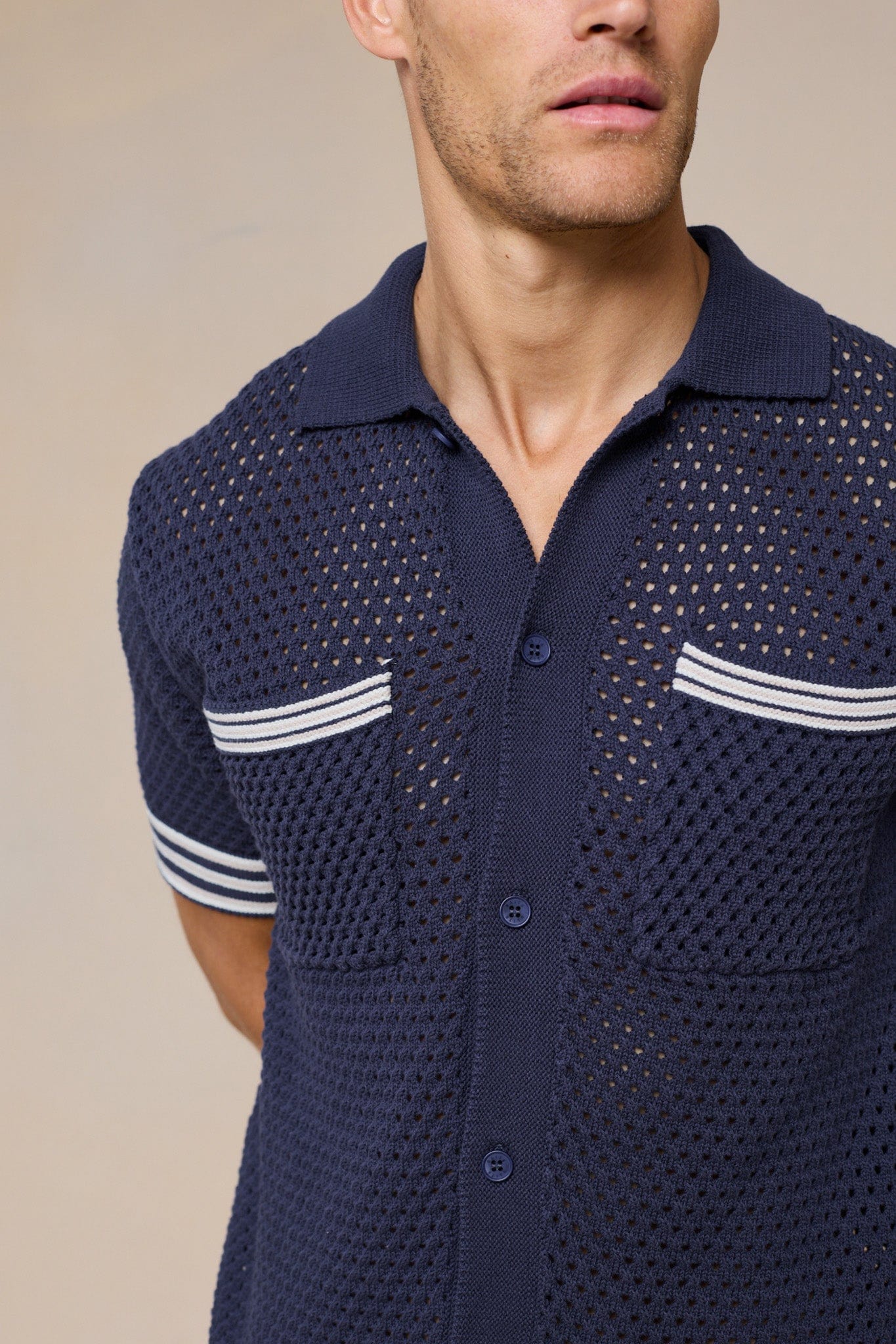 Cipressi gehaakt gebreid shirt - Marineblauw