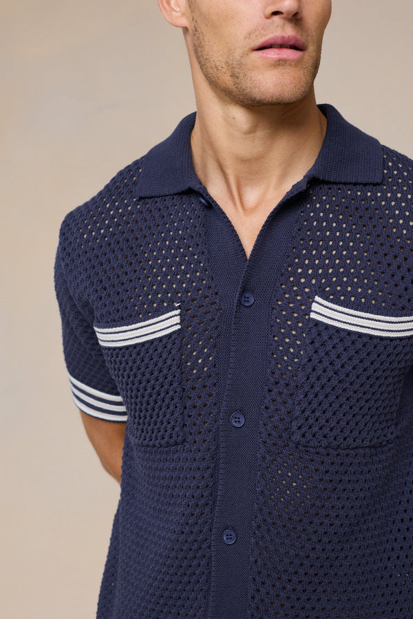 Cipressi gehaakt gebreid shirt - Marineblauw