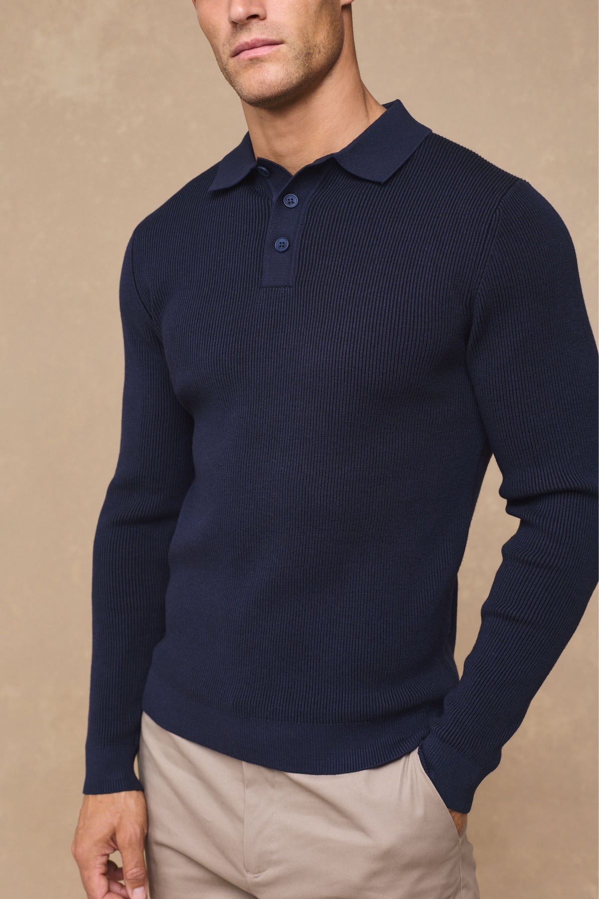 Angus geribbelde polo - marineblauw