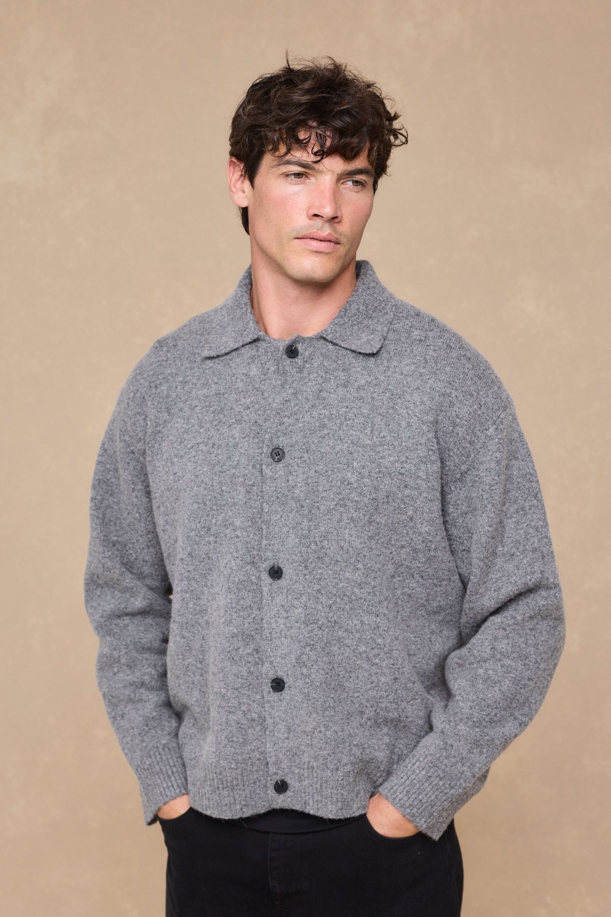 Niles Boiled Button Through Cardigan - Grey Marl