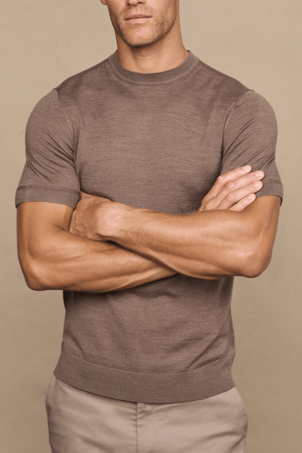 Cedric fijngebreid T-shirt - Bruin gemêleerd