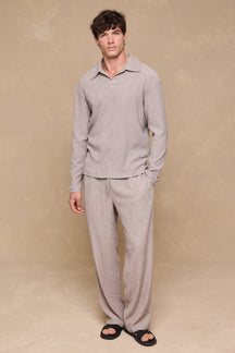 Arty Long Sleeve Open Collar Polo - Mushroom