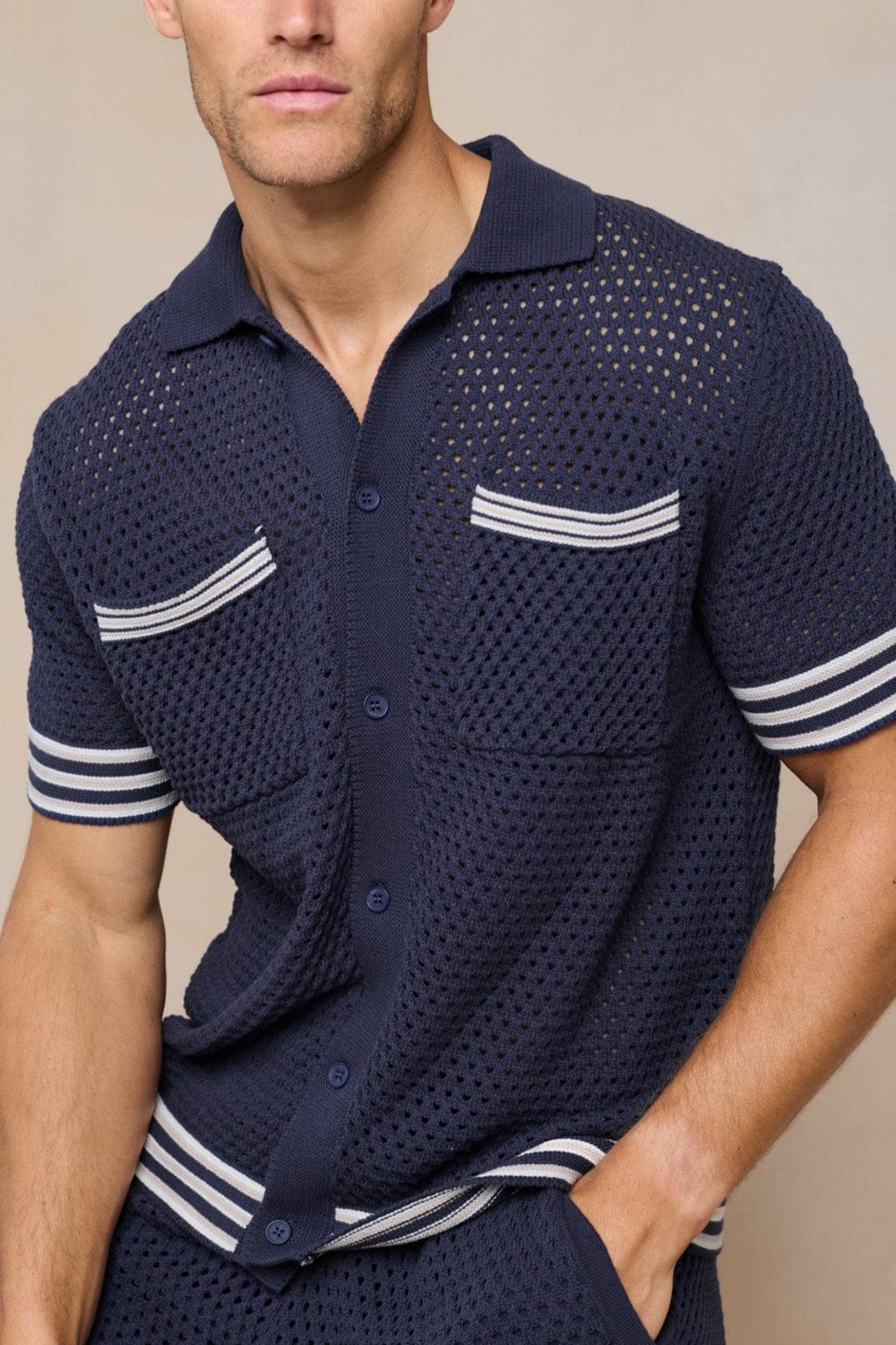 Cipressi gehaakt gebreid shirt - Marineblauw