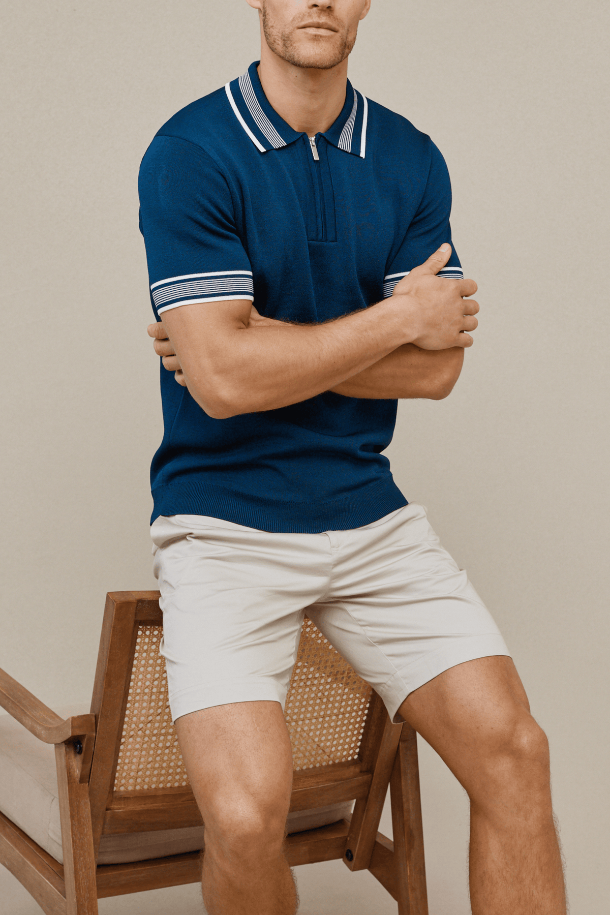 Vida Gebreid Gestreept Poloshirt - Marine