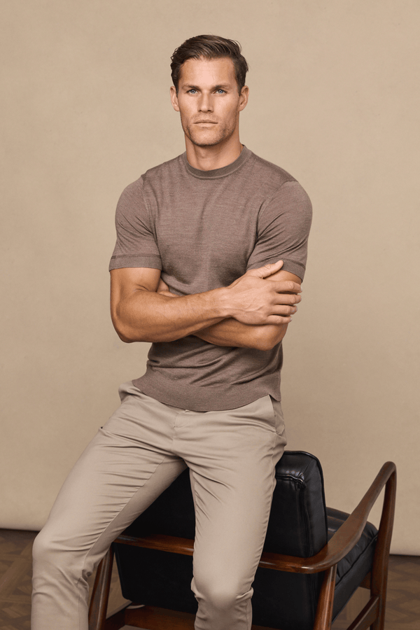 Cedric fijngebreid T-shirt - Bruin gemêleerd