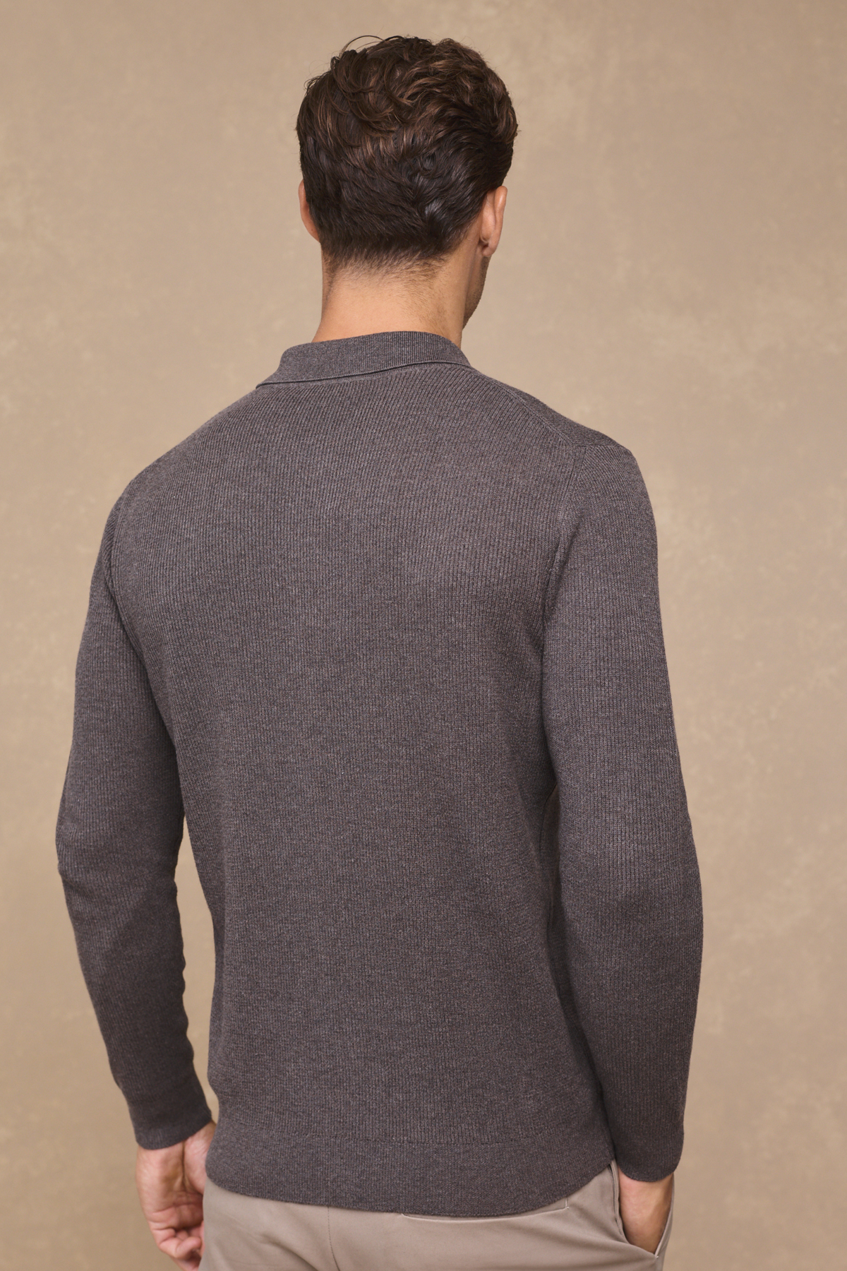 Elias Rib Top Pocket Cardigan - Lichtbruin gemêleerd