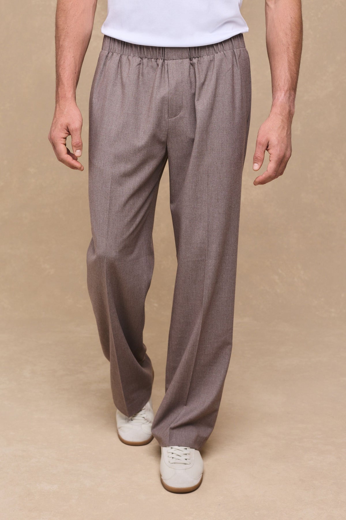 Johan Elasticated Waist Relaxed Fit Trouser - Taupe Marl