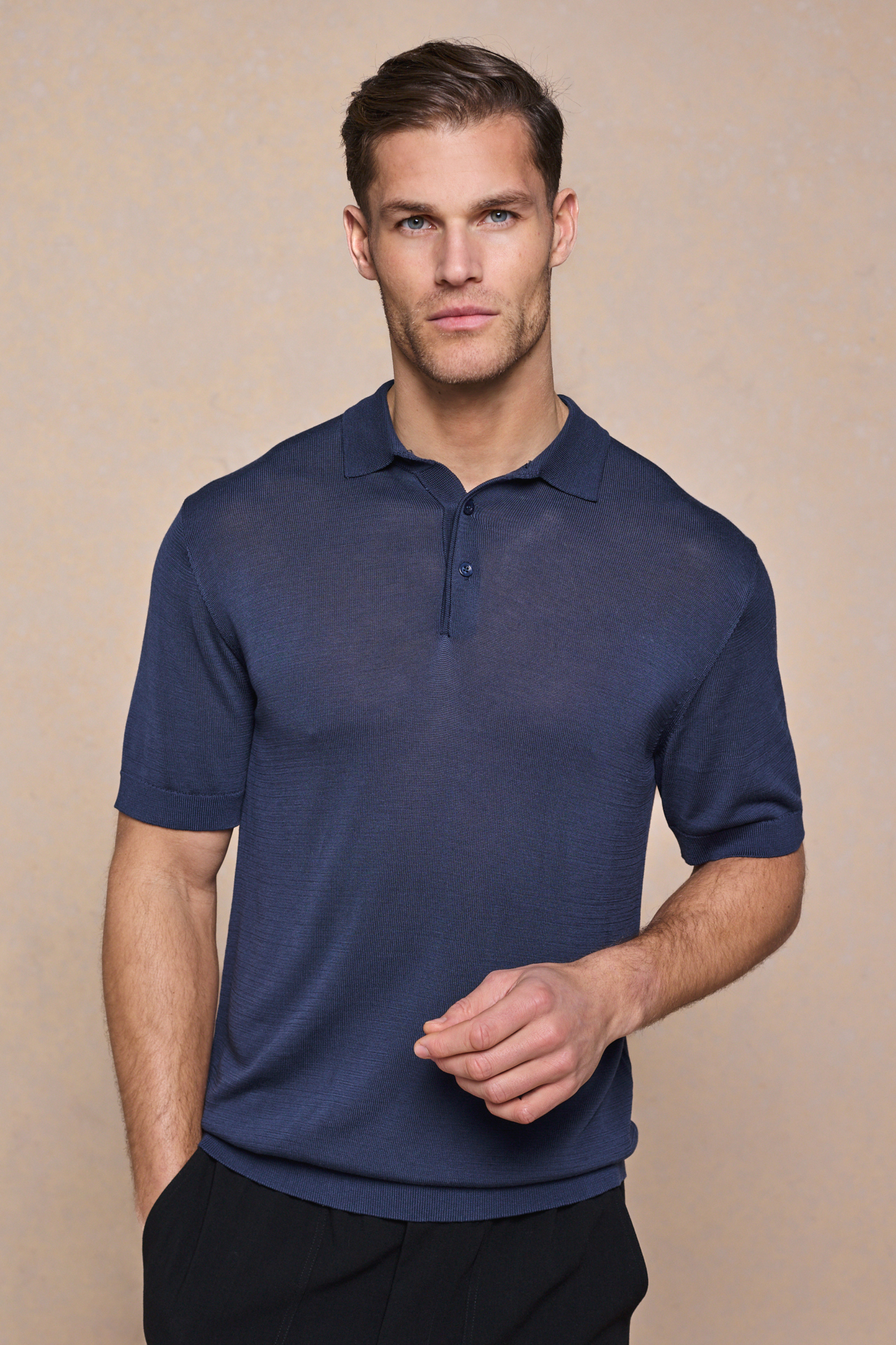 Pablo Half Placket Short Sleeve Knitted Polo - Navy