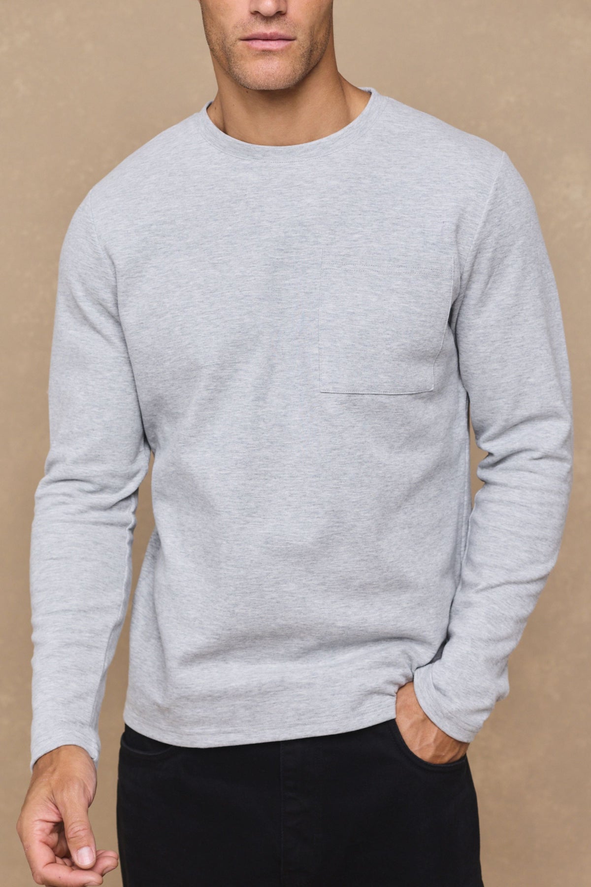 Tyler T-shirt met lange mouwen en borstzak - Stone Marl