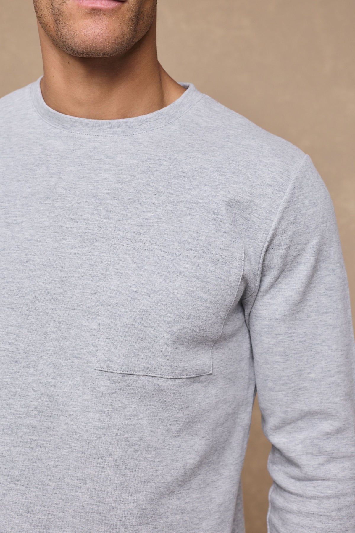 Tyler T-shirt met lange mouwen en borstzak - Grijs gemêleerd