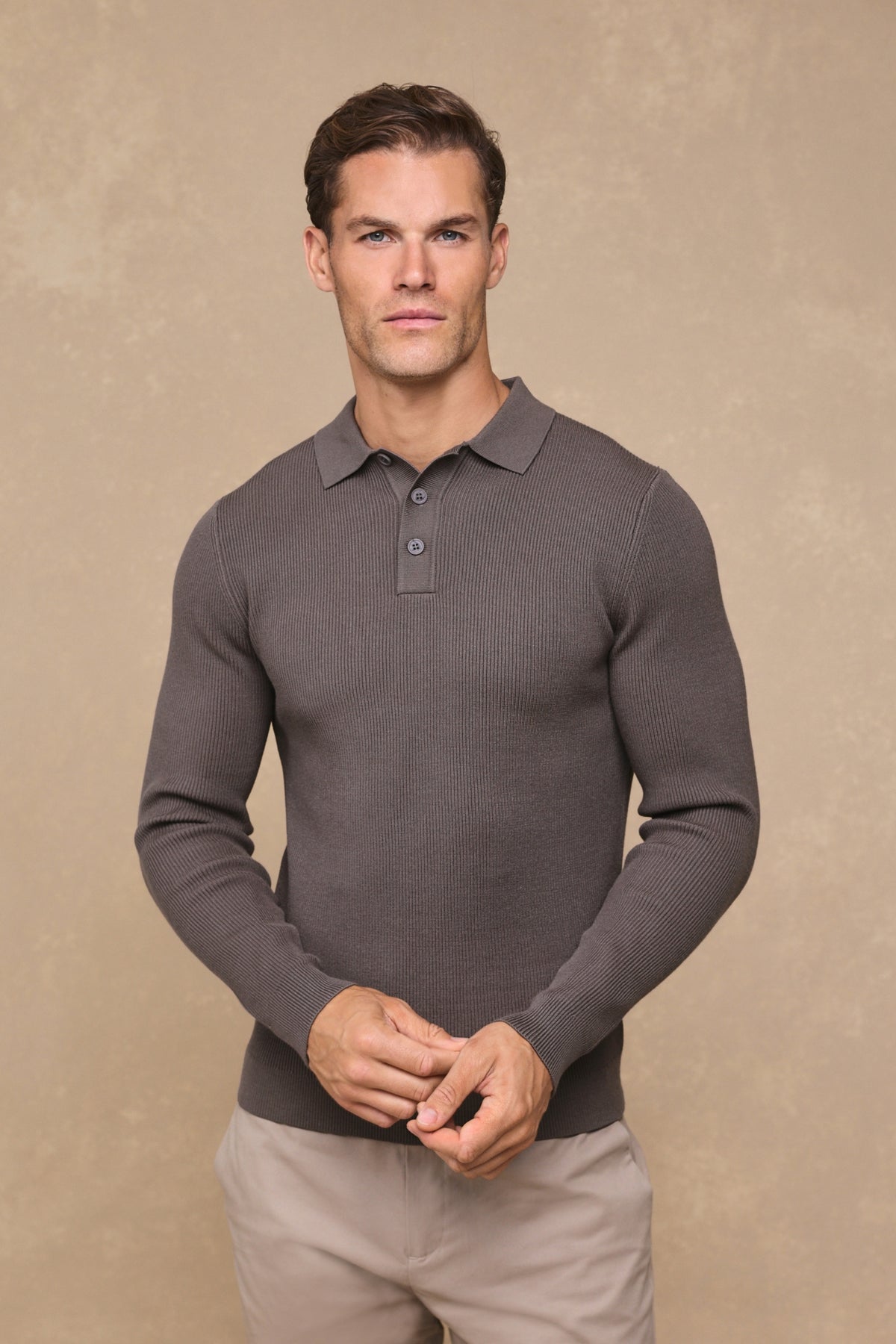 Angus Ribbed Polo - Champignon