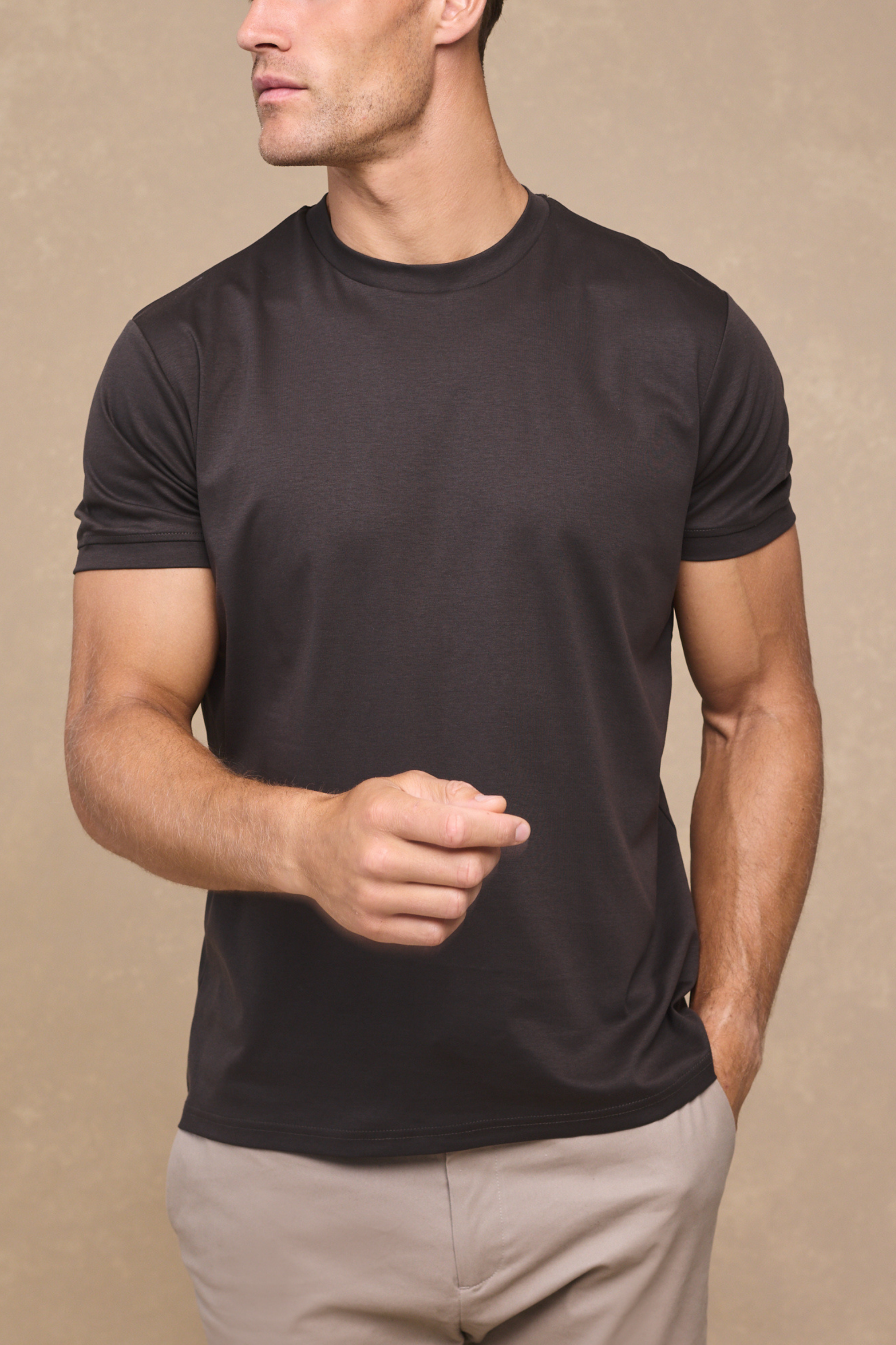 Luxe gemerceriseerd T-shirt - Bruin