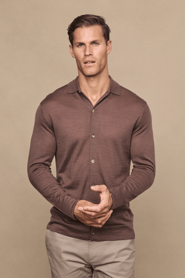 Edgar fijn gebreid overhemd - Mocha