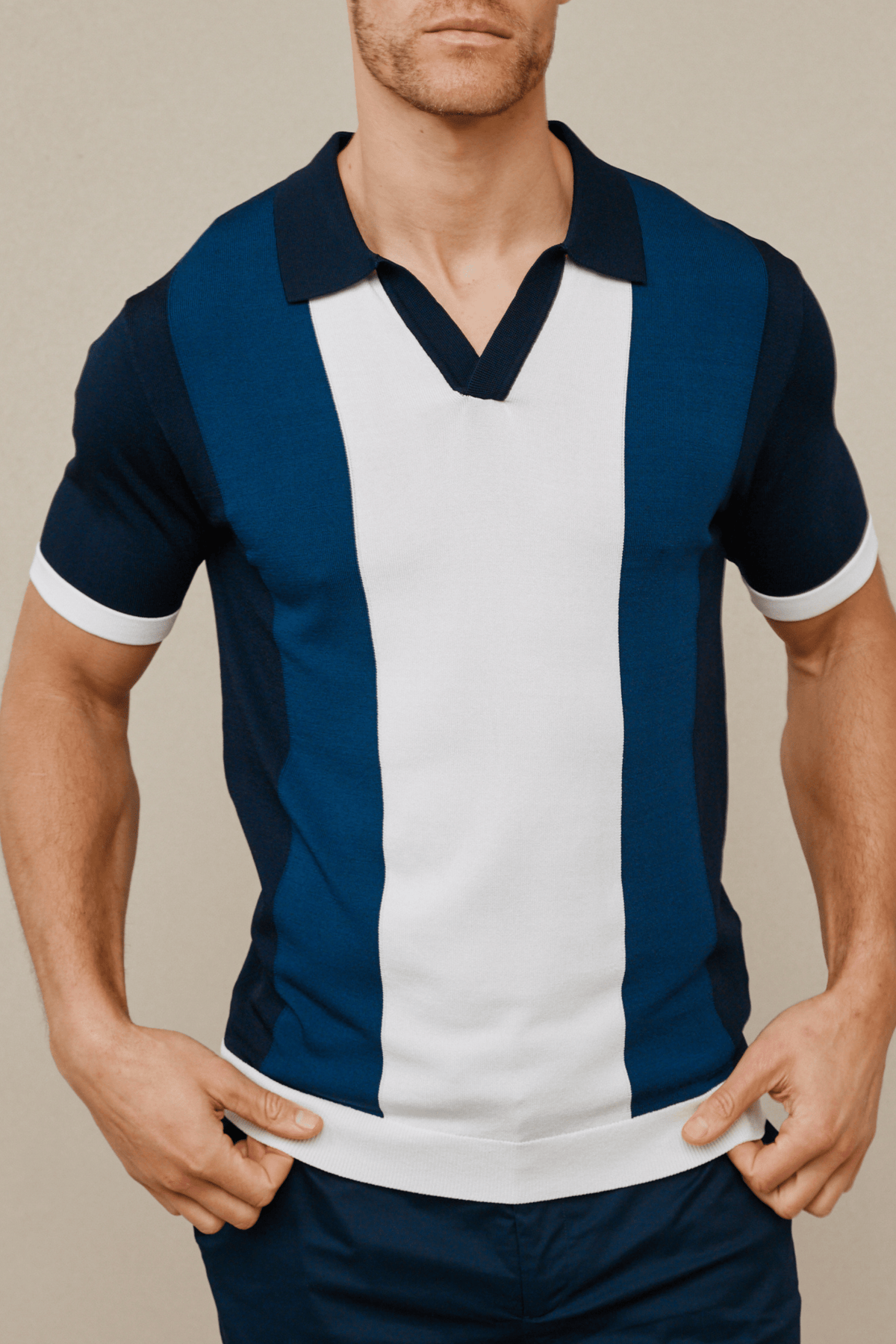 Campi Colour Block Polo Shirt - Marineblauw