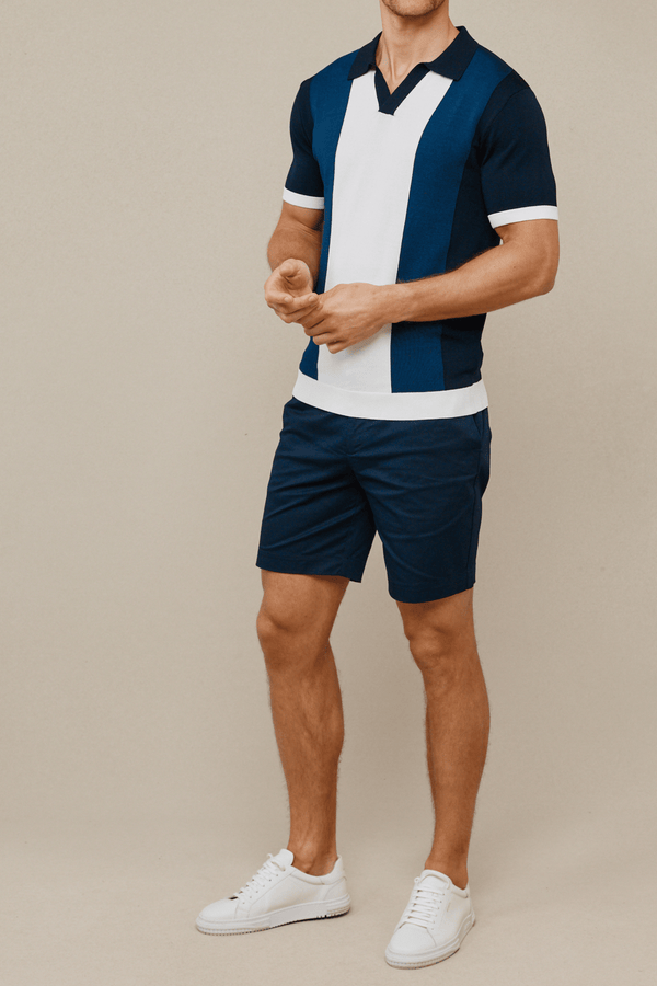 Campi Colour Block Polo Shirt - Marineblauw