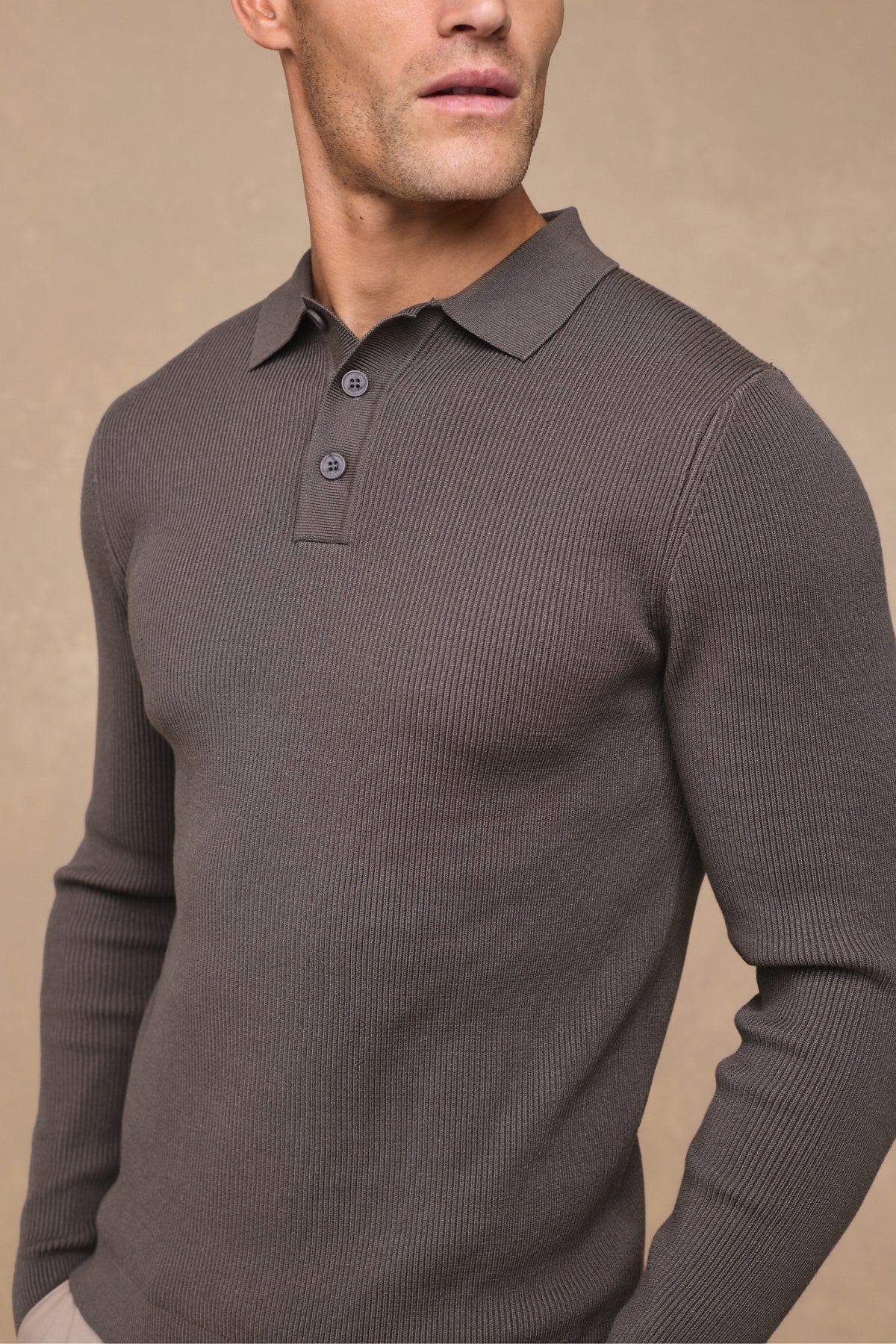 Angus Ribbed Polo - Champignon