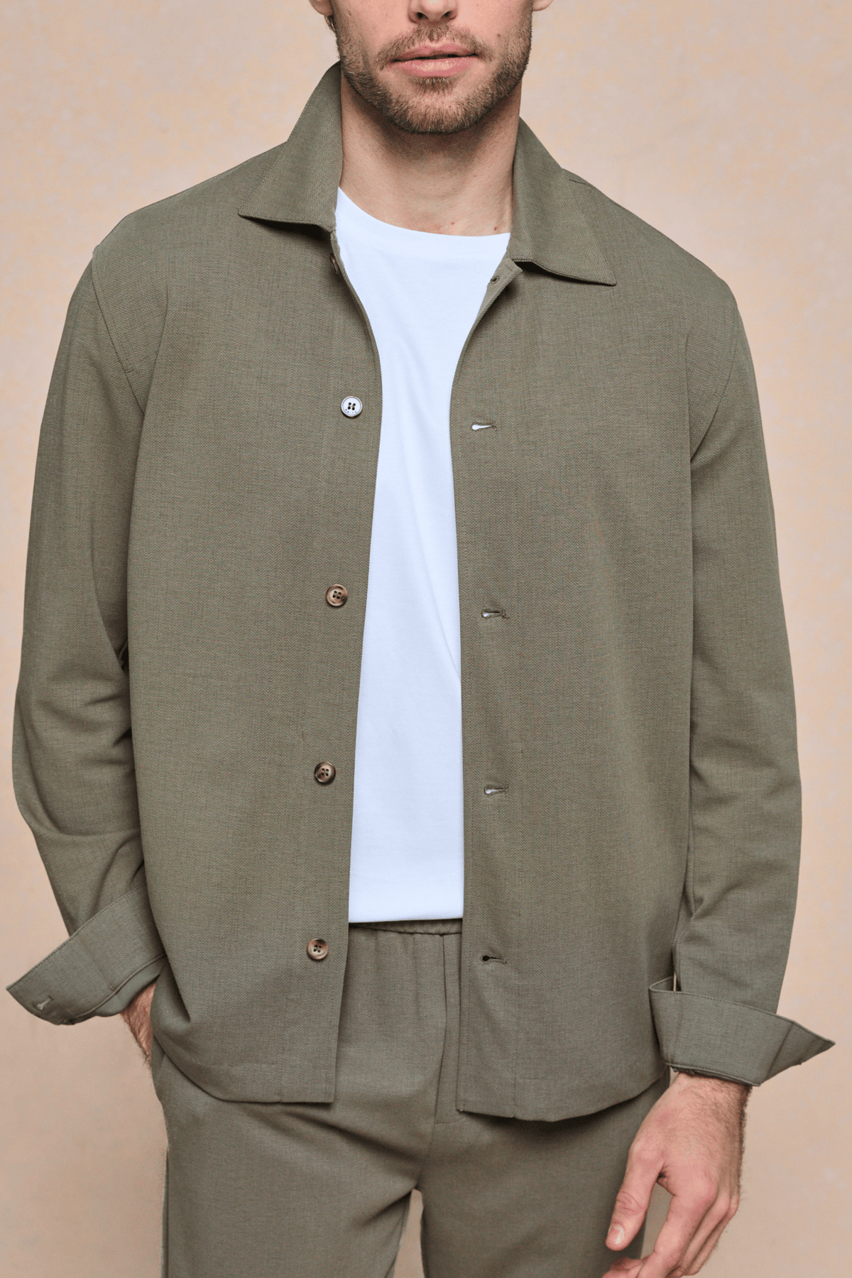 Geneva overshirt met textuur - Khaki