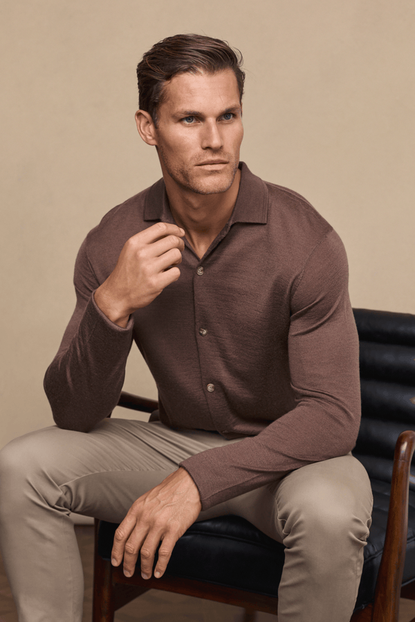 Edgar fijn gebreid overhemd - Mocha