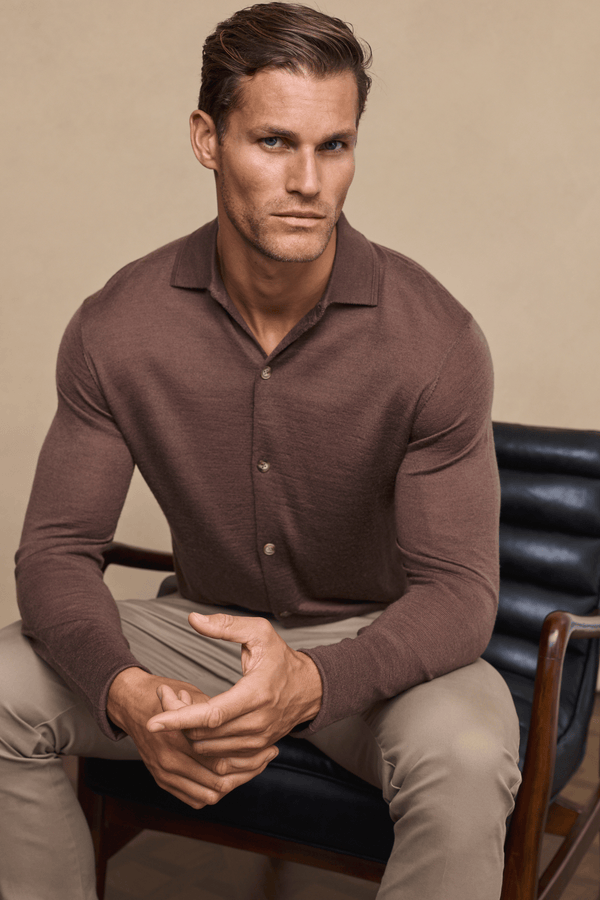 Edgar fijn gebreid overhemd - Mocha