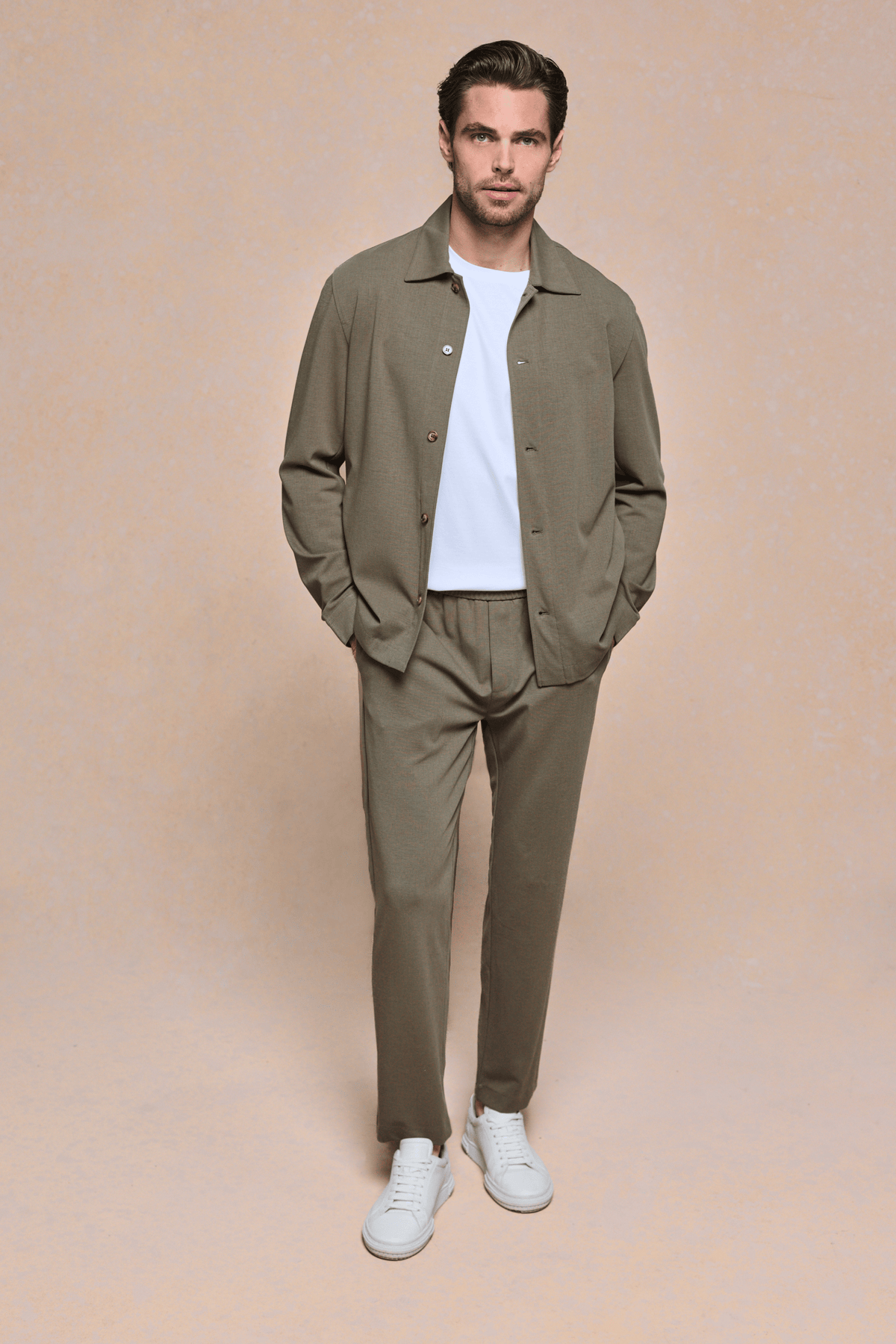 Geneva getextureerde taps toelopende broek - Khaki