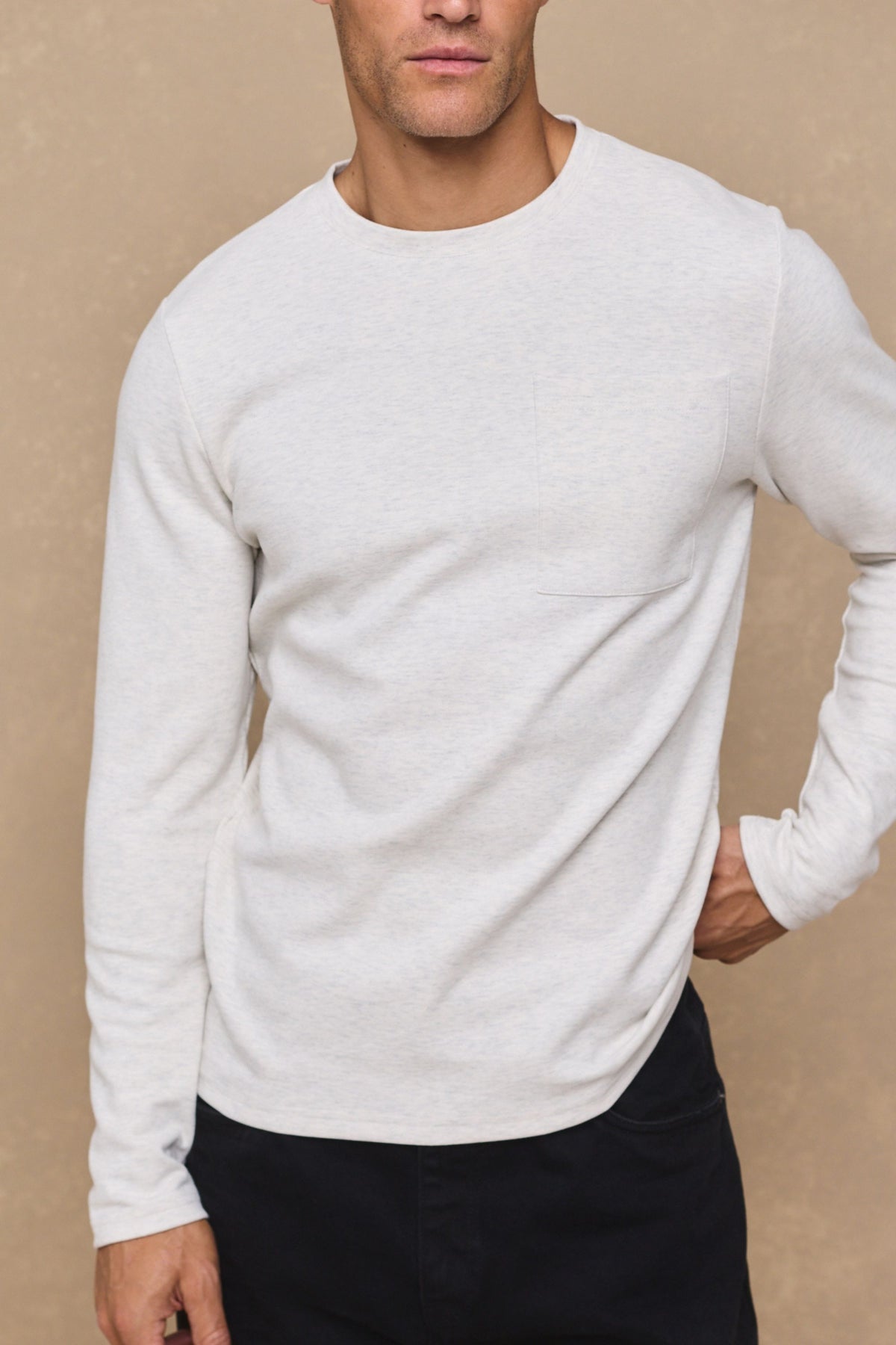 Tyler T-shirt met lange mouwen en borstzak - Stone Marl