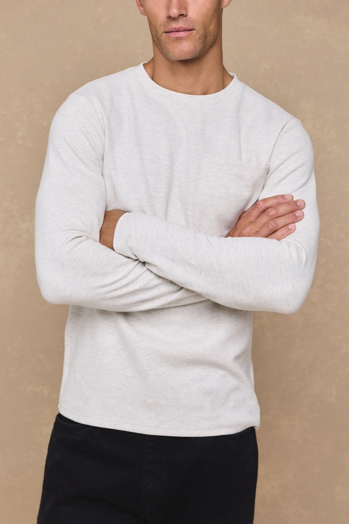 Tyler T-shirt met lange mouwen en borstzak - Stone Marl