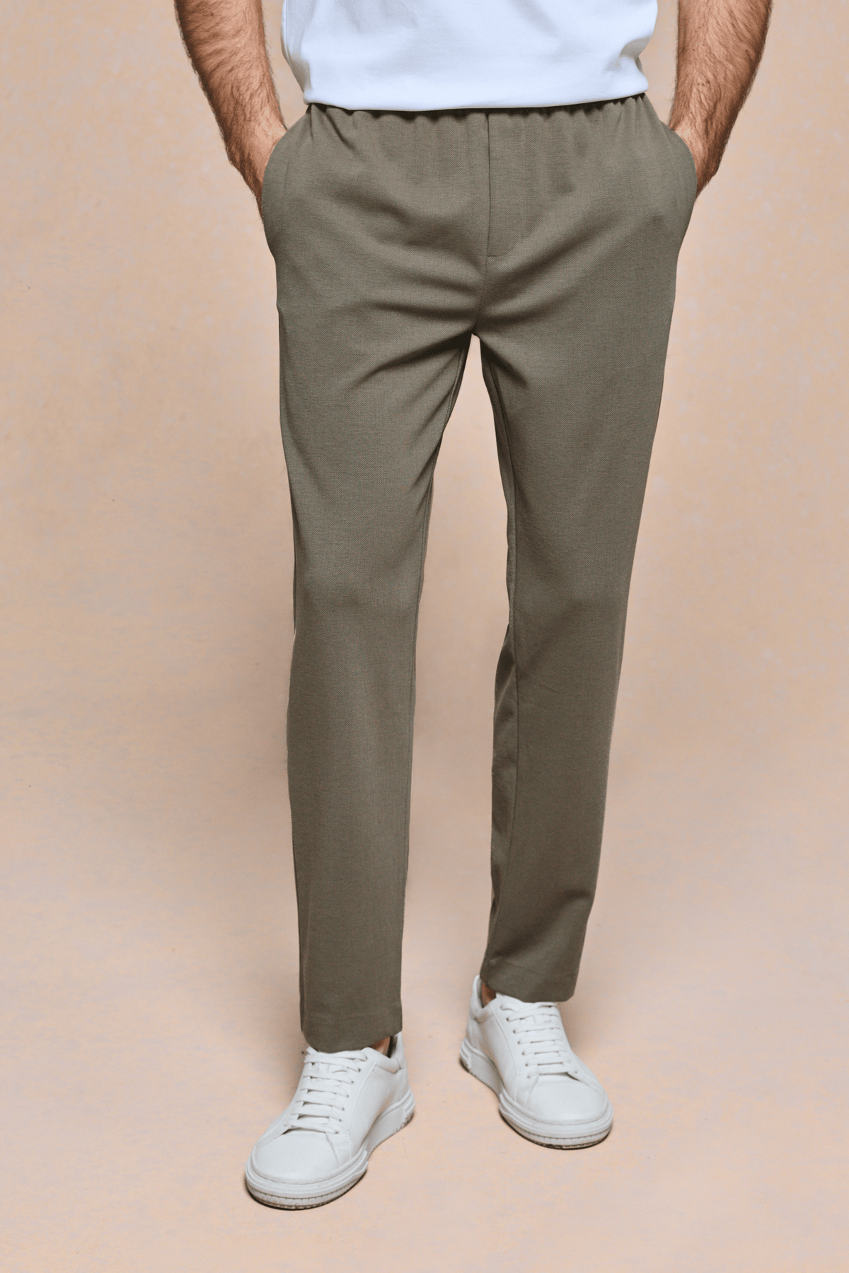 Geneva getextureerde taps toelopende broek - Khaki