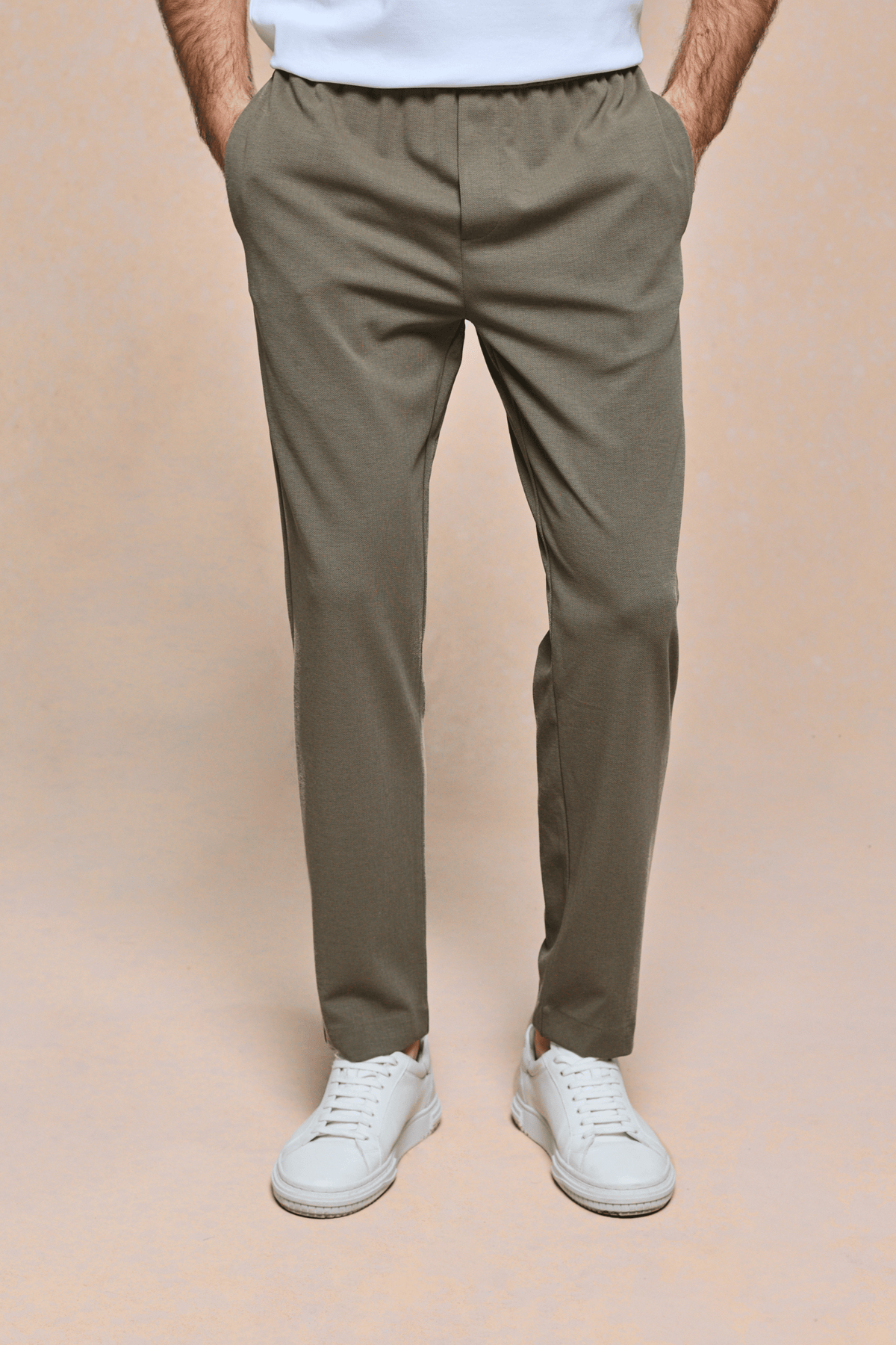 Geneva getextureerde taps toelopende broek - Khaki