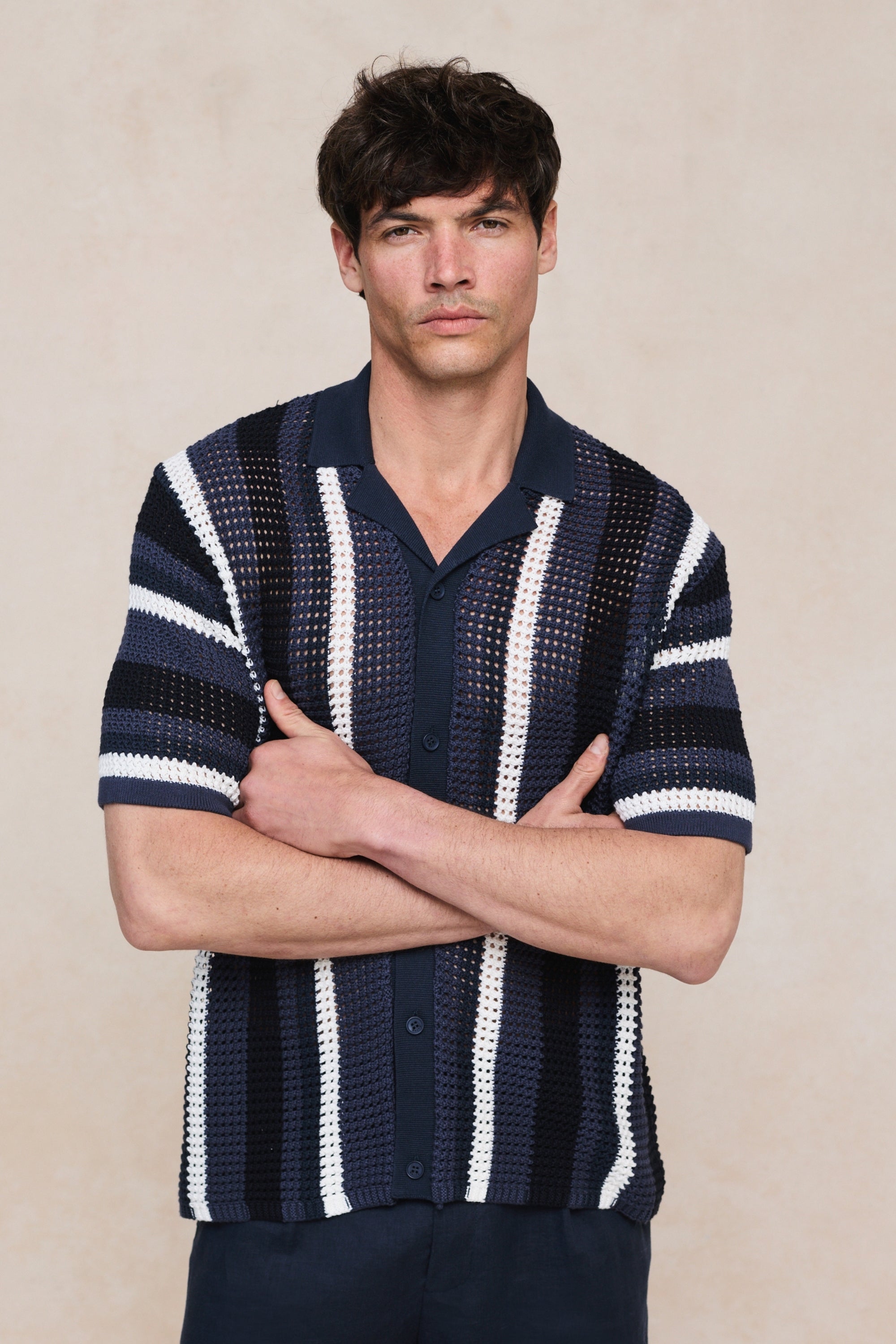 Dell'Amore Crochet Knit Shirt - Navy