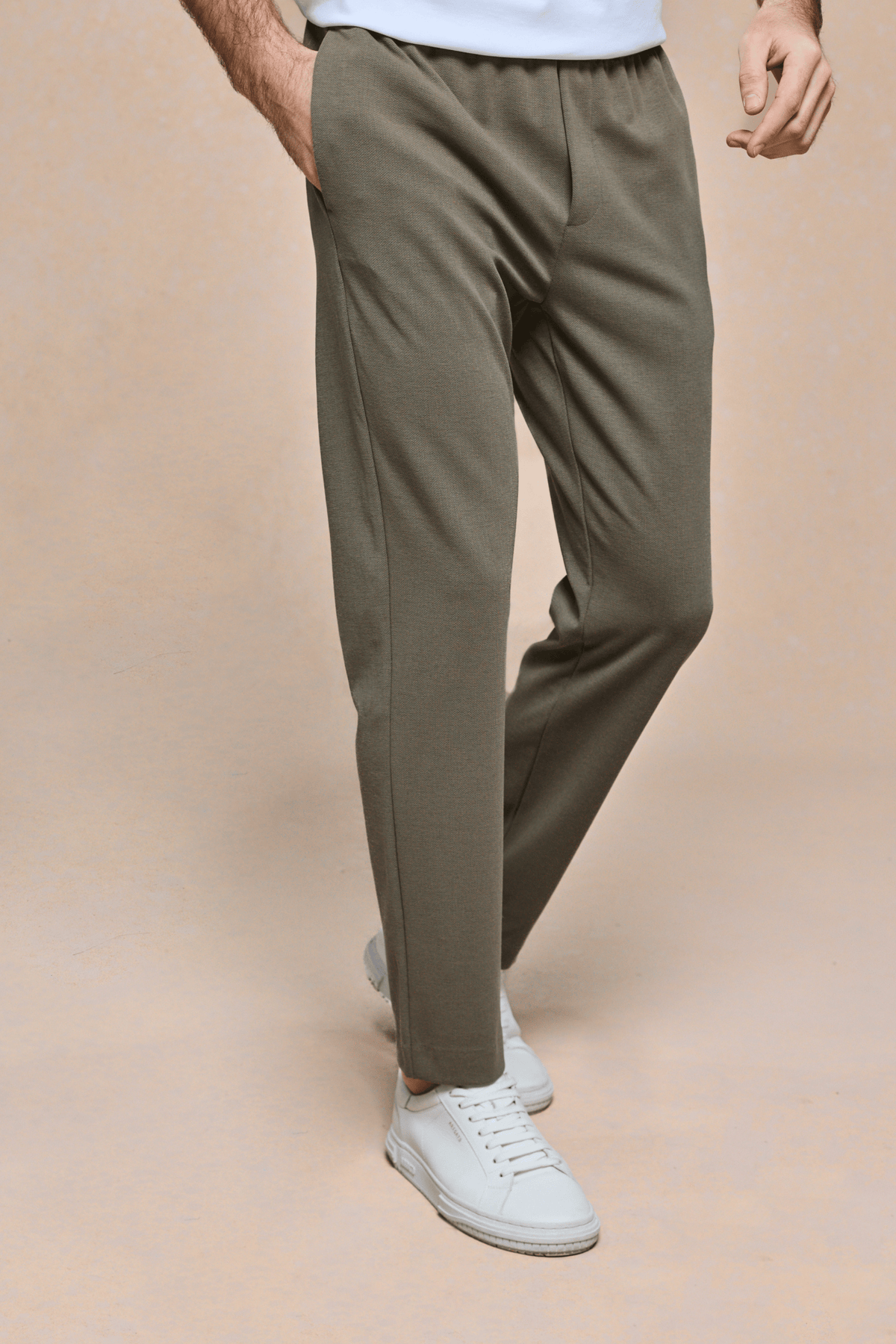 Geneva getextureerde taps toelopende broek - Khaki