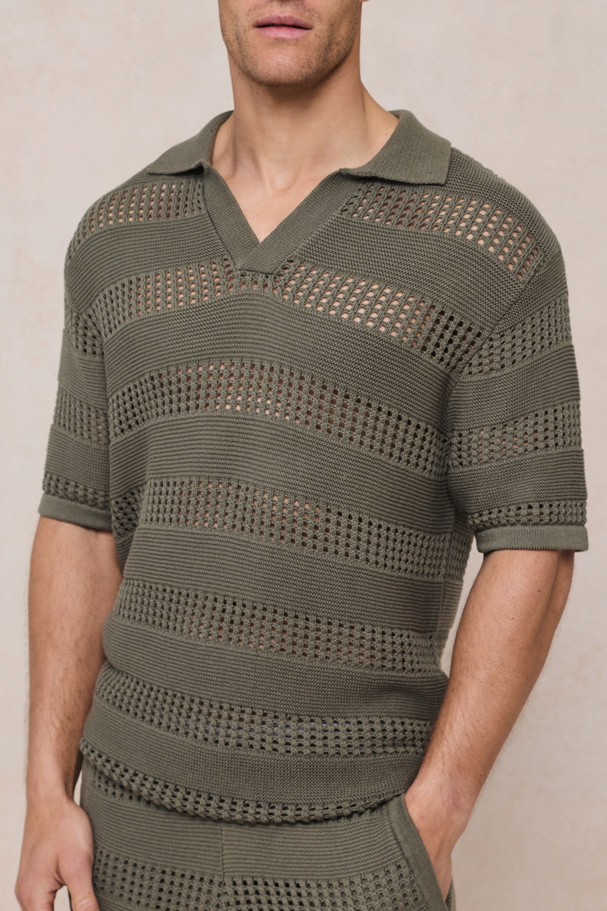 Frattina Crochet Cotton Knit Polo - Sage
