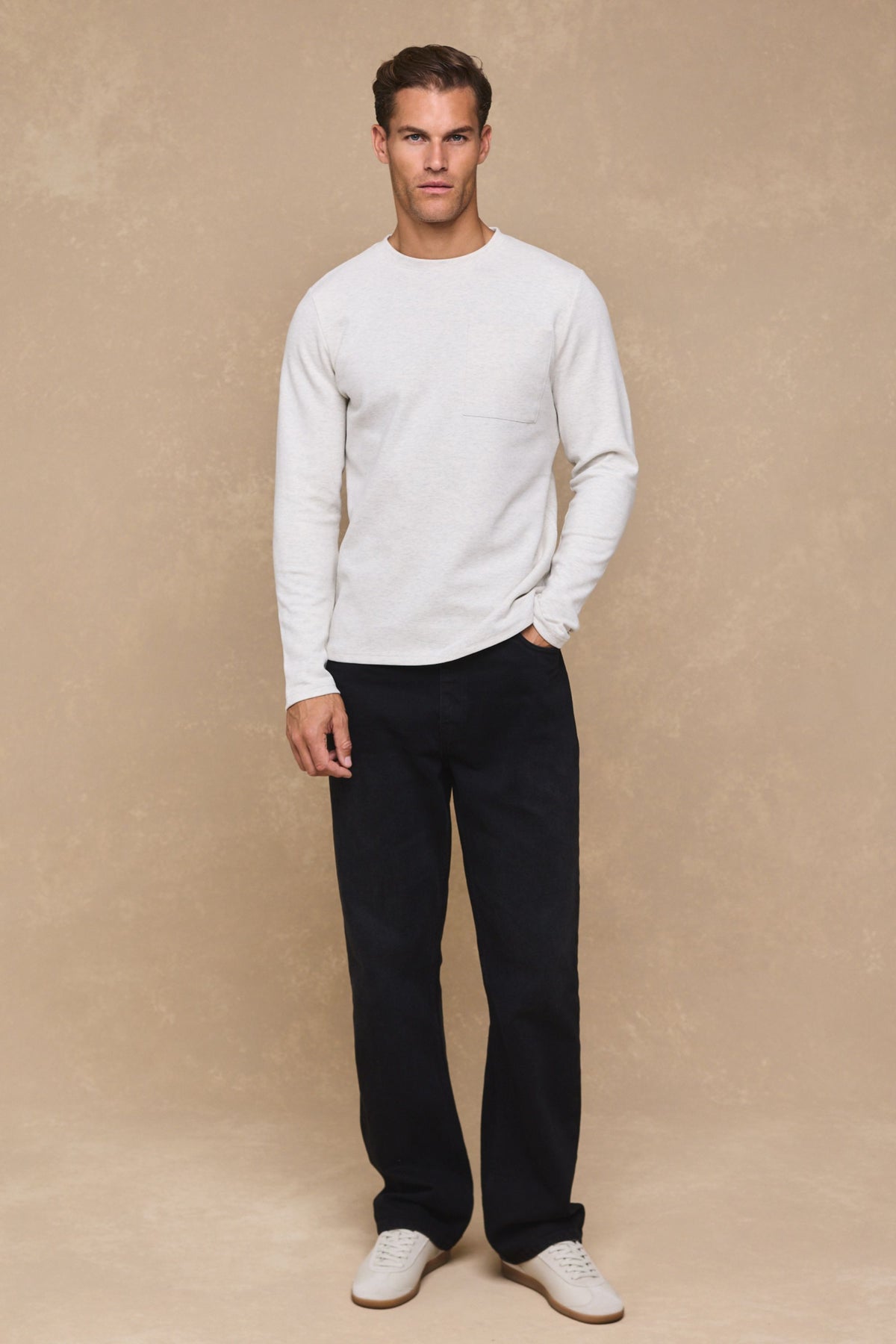 Tyler T-shirt met lange mouwen en borstzak - Stone Marl