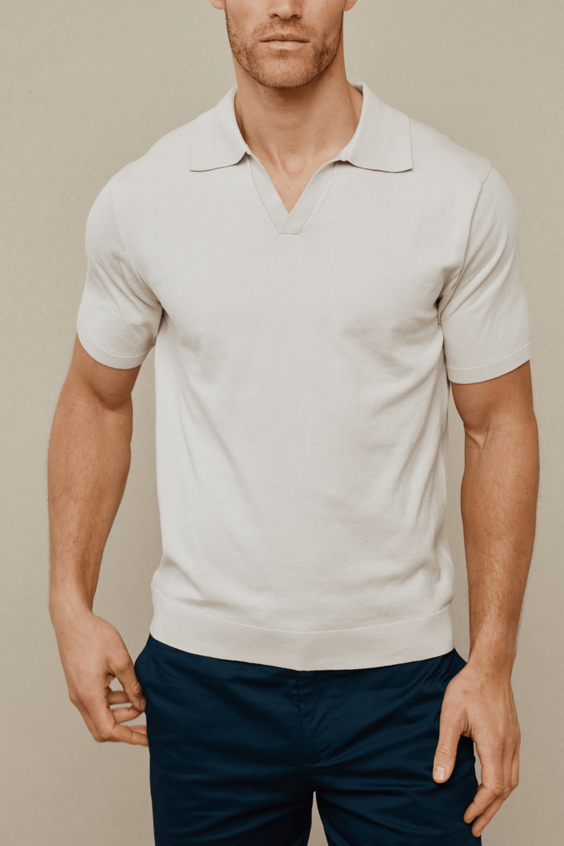Privia gebreide polo met open hals - Havermout