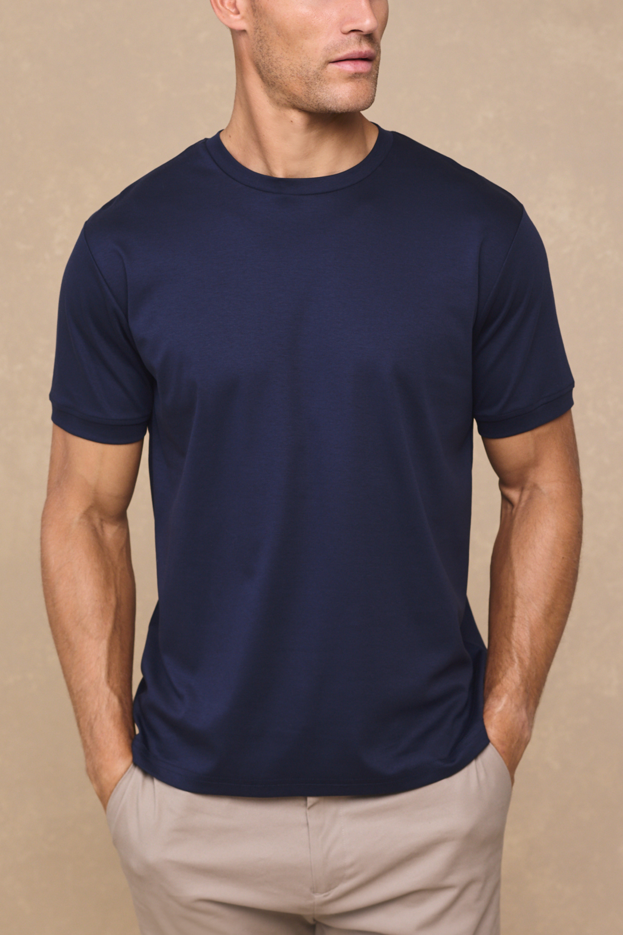 Luxe gemerceriseerd T-shirt - Marineblauw